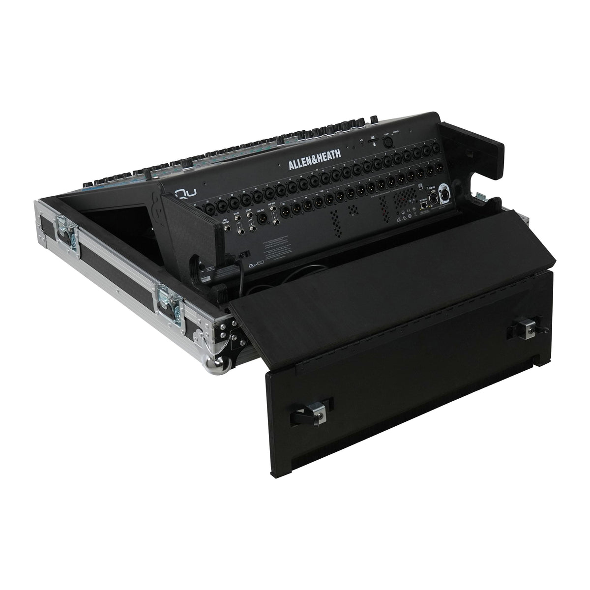 ProX ATA Digital Audio Mixer Flight Case for Allen & Heath QU6 Console with Doghouse compartment and 4x Caster wheels.