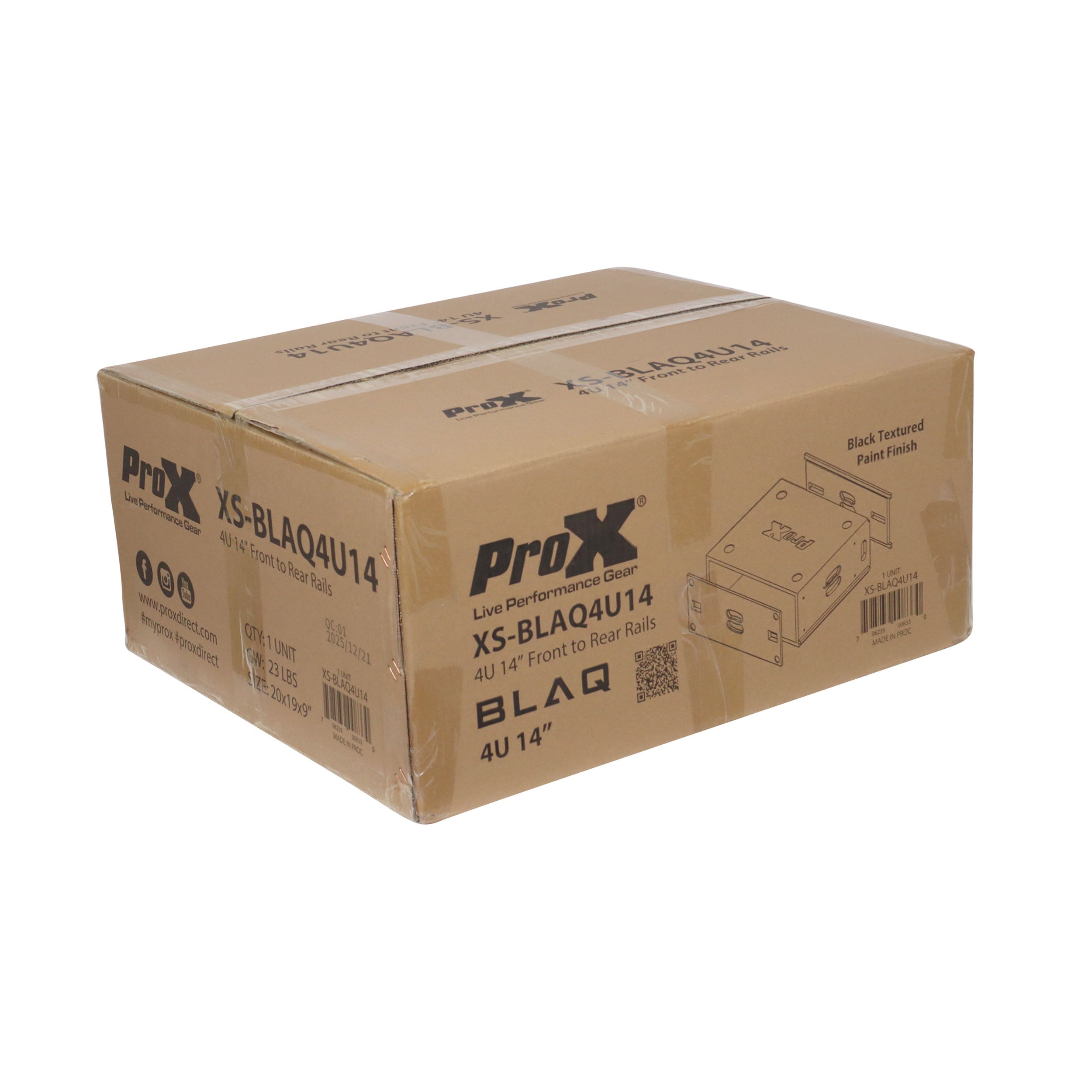 ProX 4U Rack Case 14" Deep Vertical Amp Rack Polyurea Coated BLAQ Series