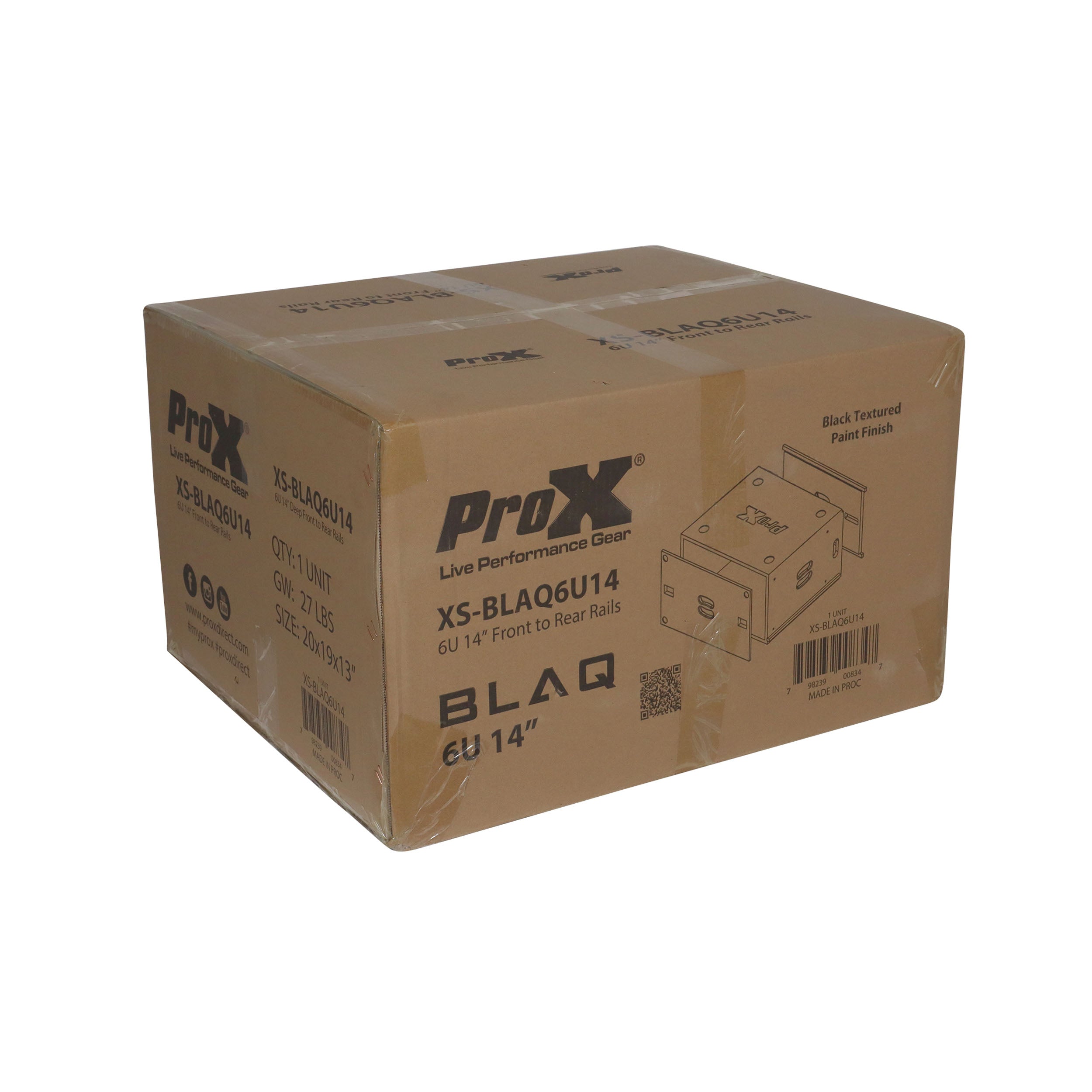 ProX 6U Rack Case 14" Deep Vertical Amp Rack Polyurea Coated BLAQ Series