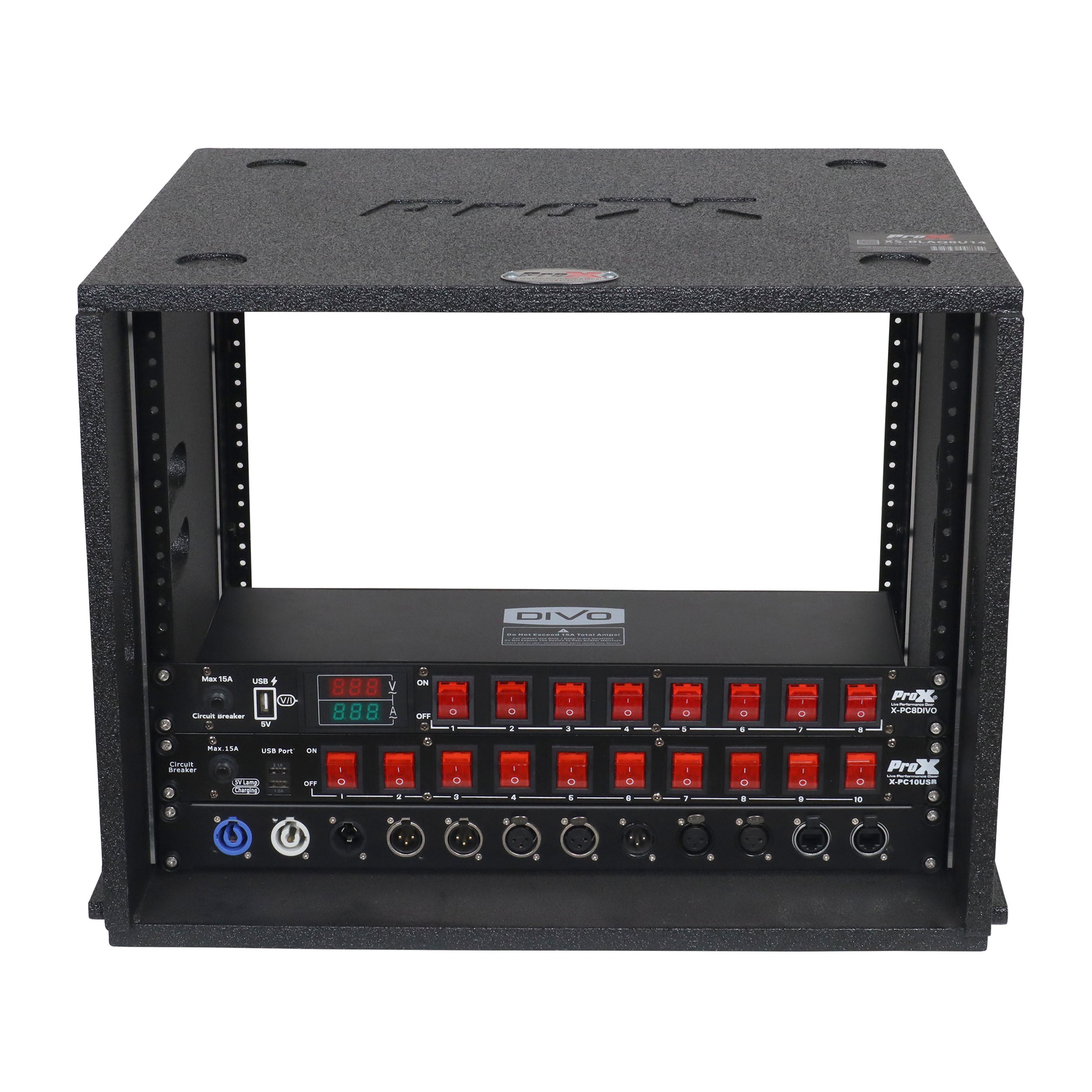 ProX 8U Rack Case 14" Deep Vertical Amp Rack Polyurea Coated BLAQ Series