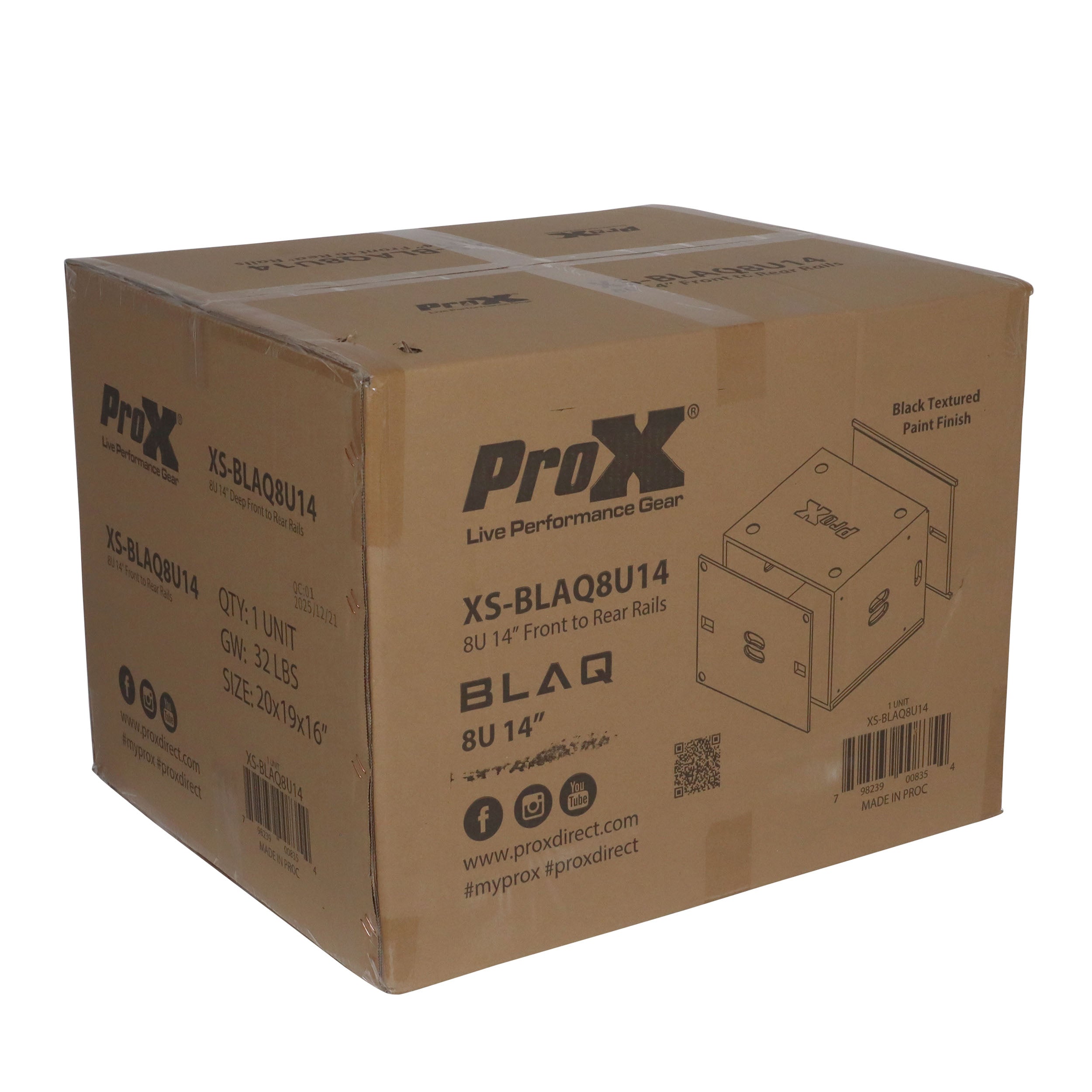 ProX 8U Rack Case 14" Deep Vertical Amp Rack Polyurea Coated BLAQ Series