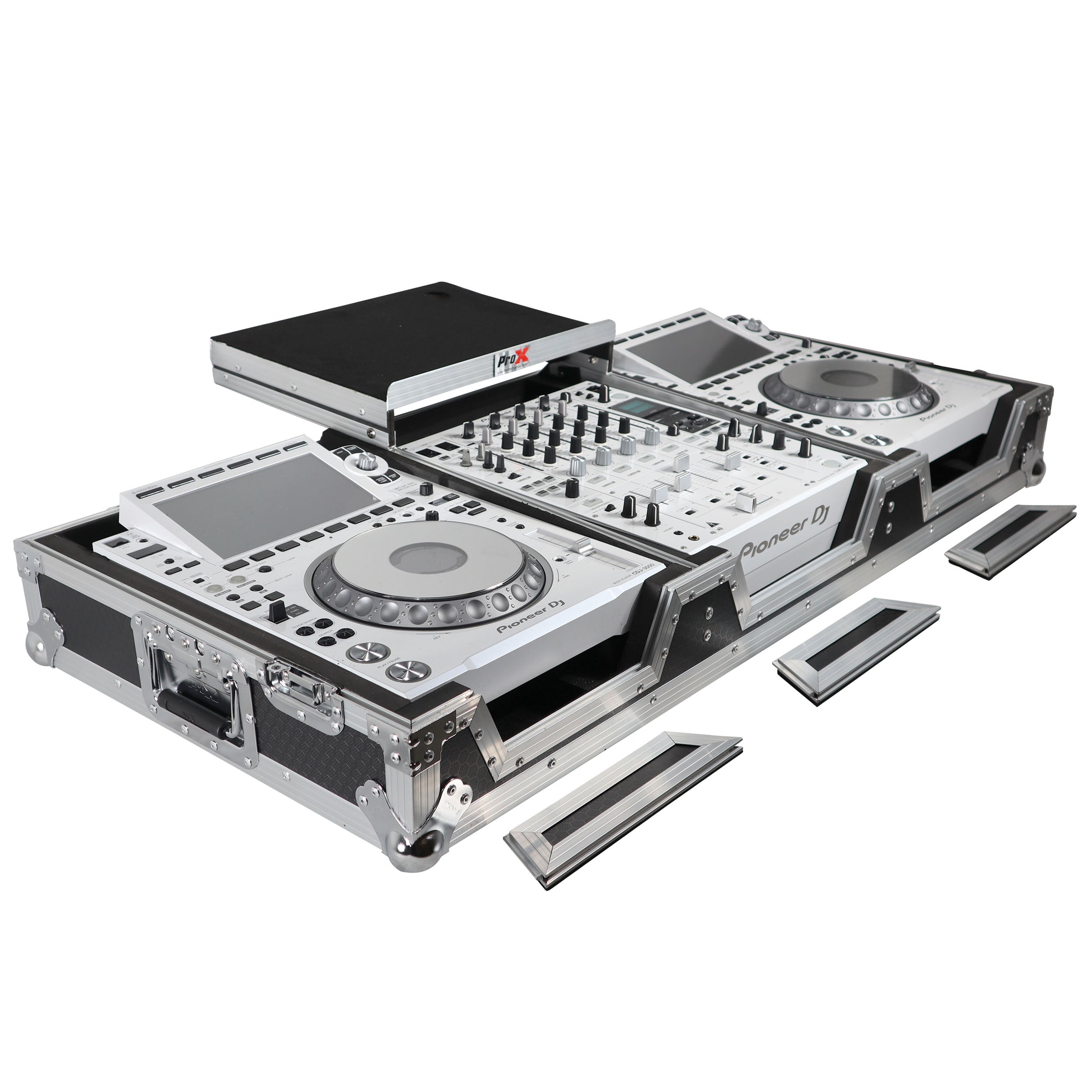 ProX Flight Case DJ Coffin for Pioneer Mixer DJM-900NXS2 and 2 CDJ-3000 W-Wheels and Laptop Shelf