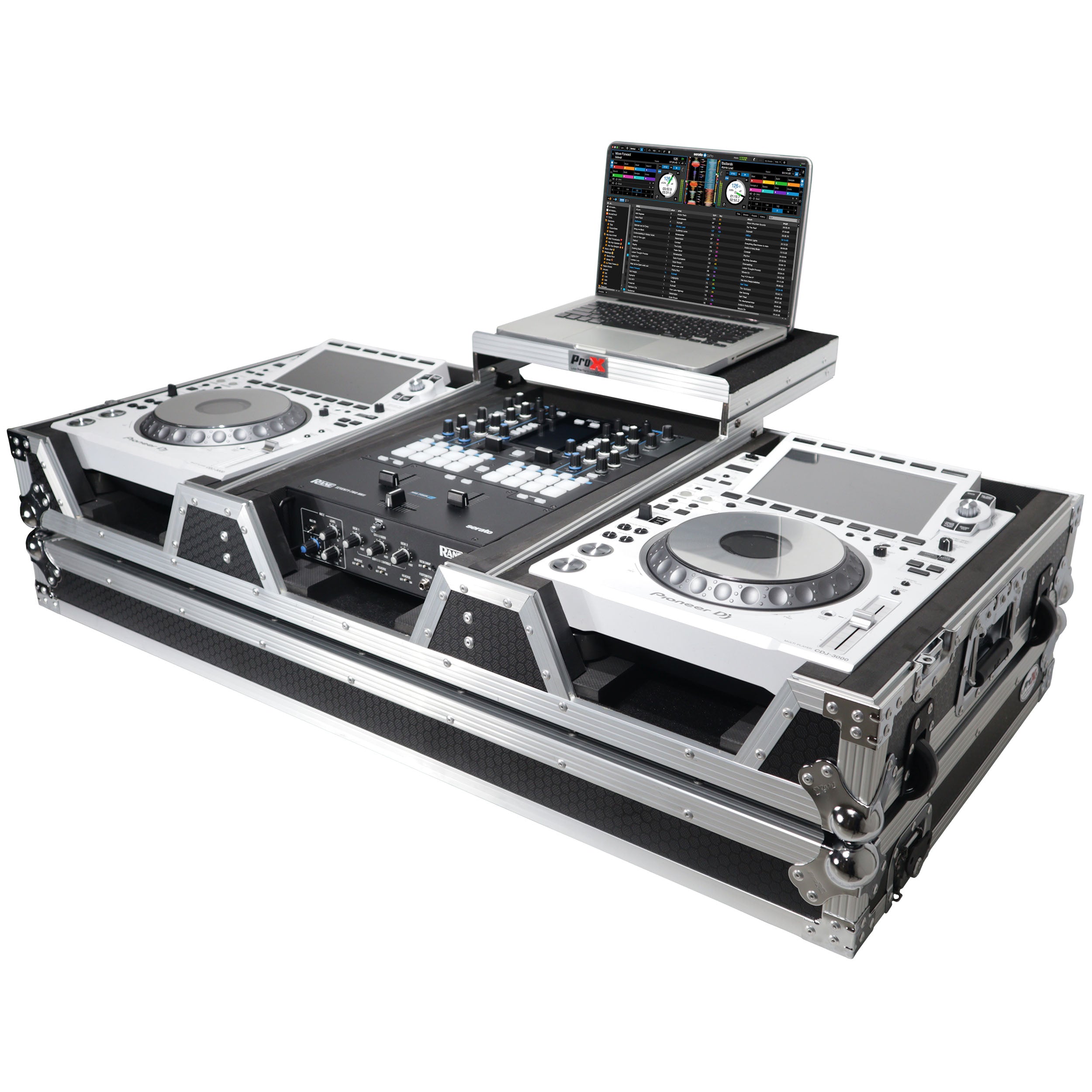ProX Flight Case DJ Coffin for Pioneer Mixer DJM-900NXS2 and 2 CDJ-3000 W-Wheels and Laptop Shelf
