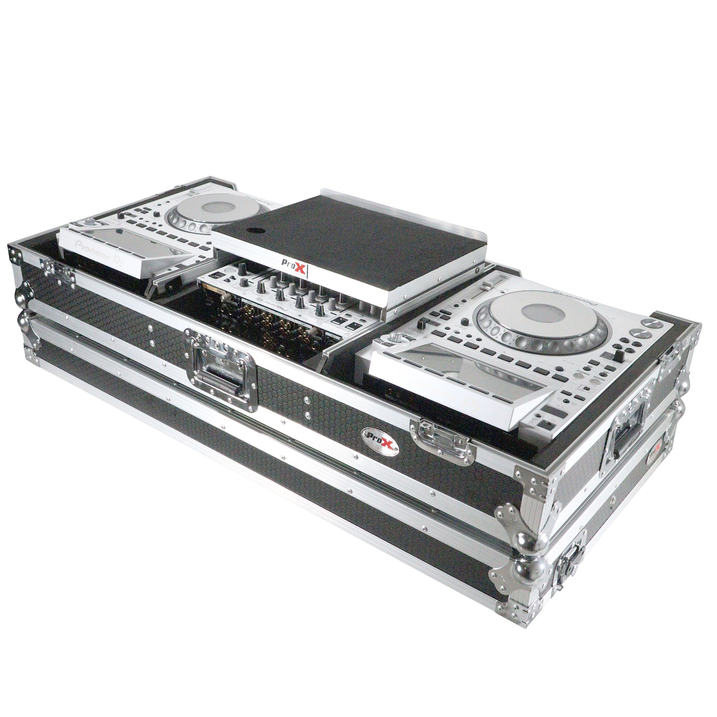 ProX Flight Case DJ Coffin for Pioneer Mixer DJM-900NXS2 and 2 CDJ-3000 W-Wheels and Laptop Shelf