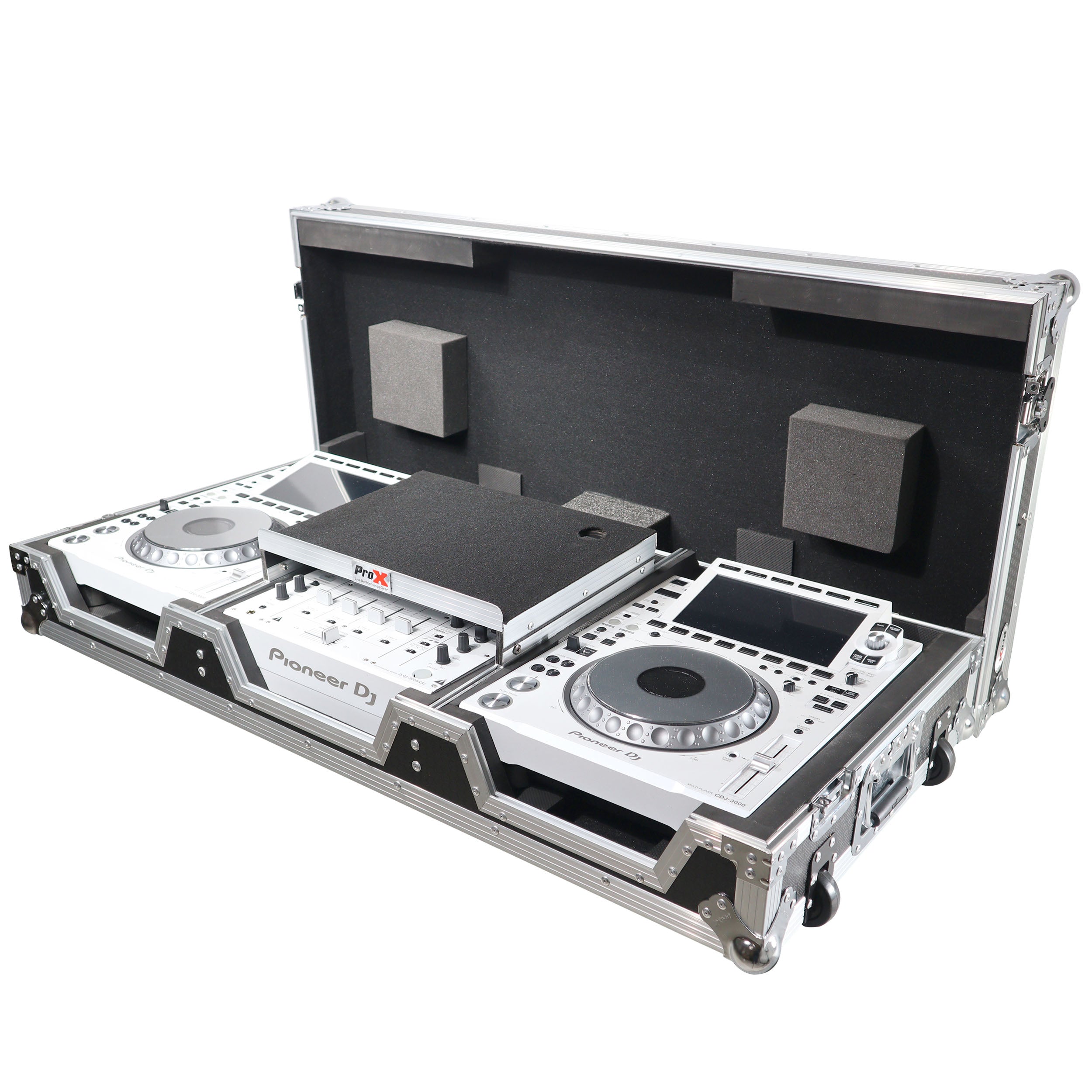 ProX Flight Case DJ Coffin for Pioneer Mixer DJM-900NXS2 and 2 CDJ-3000 W-Wheels and Laptop Shelf