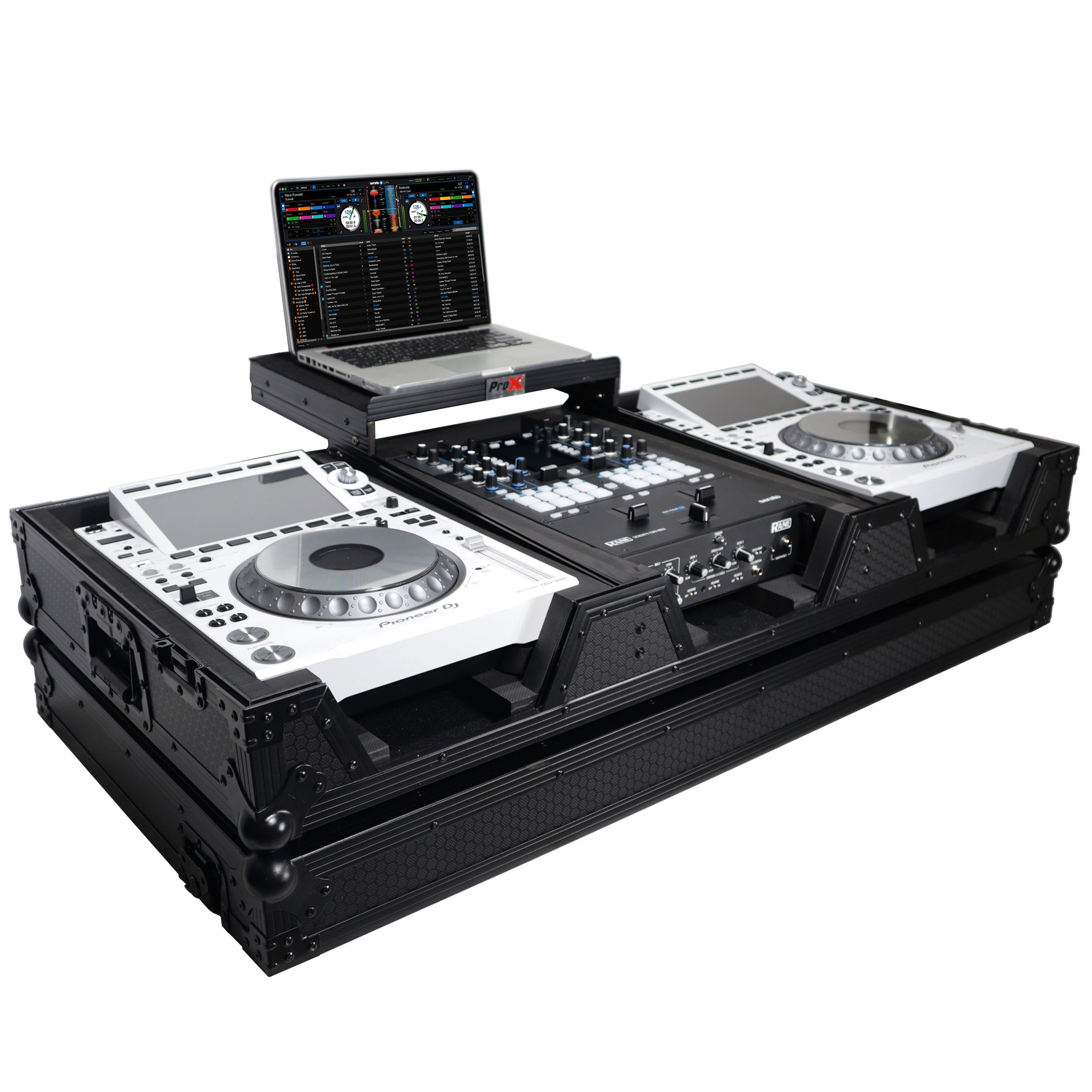 ProX DJ Coffin Case for Pioneer 2X CDJ-3000 CD and DJM-900NXS2 Mixer W/Wheels & Laptop Shelf (Black on Black)
