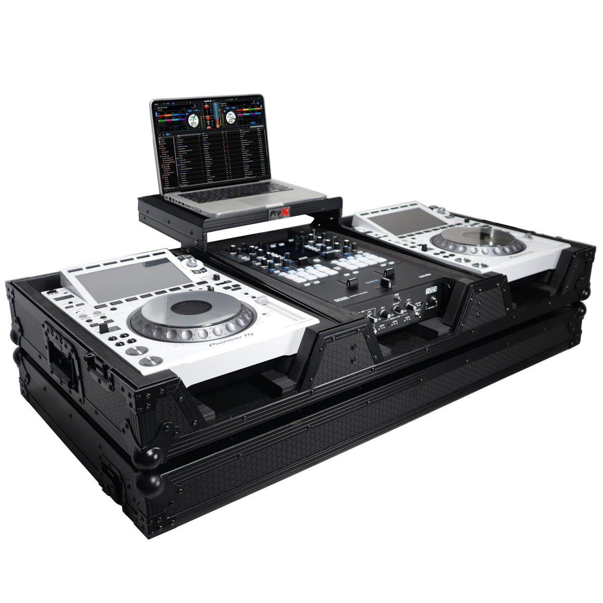 ProX DJ Coffin Case for Pioneer 2X CDJ-3000 CD and DJM-900NXS2 Mixer W/Wheels & Laptop Shelf (Black on Black).