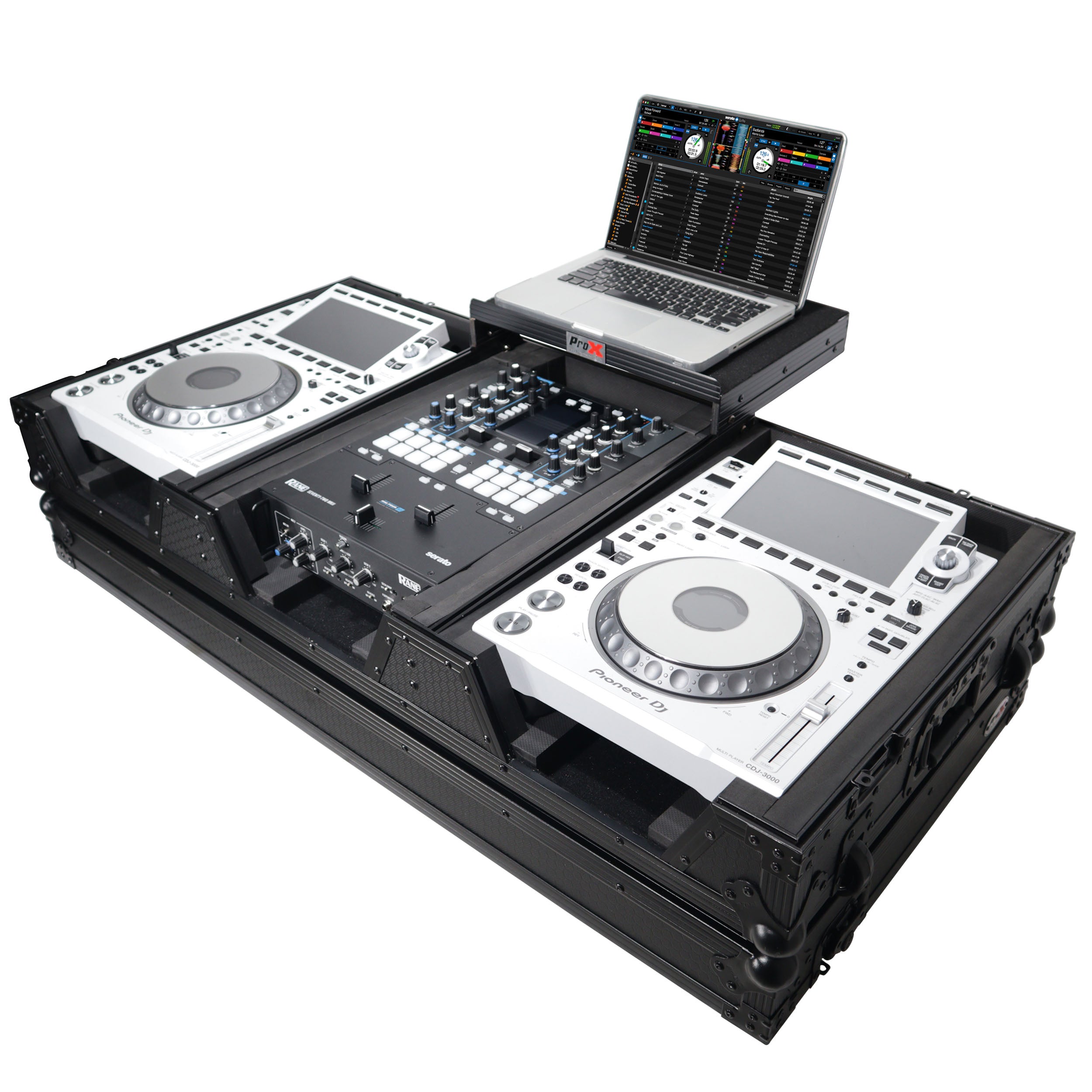 ProX DJ Coffin Case for Pioneer 2X CDJ-3000 CD and DJM-900NXS2 Mixer W/Wheels & Laptop Shelf (Black on Black)