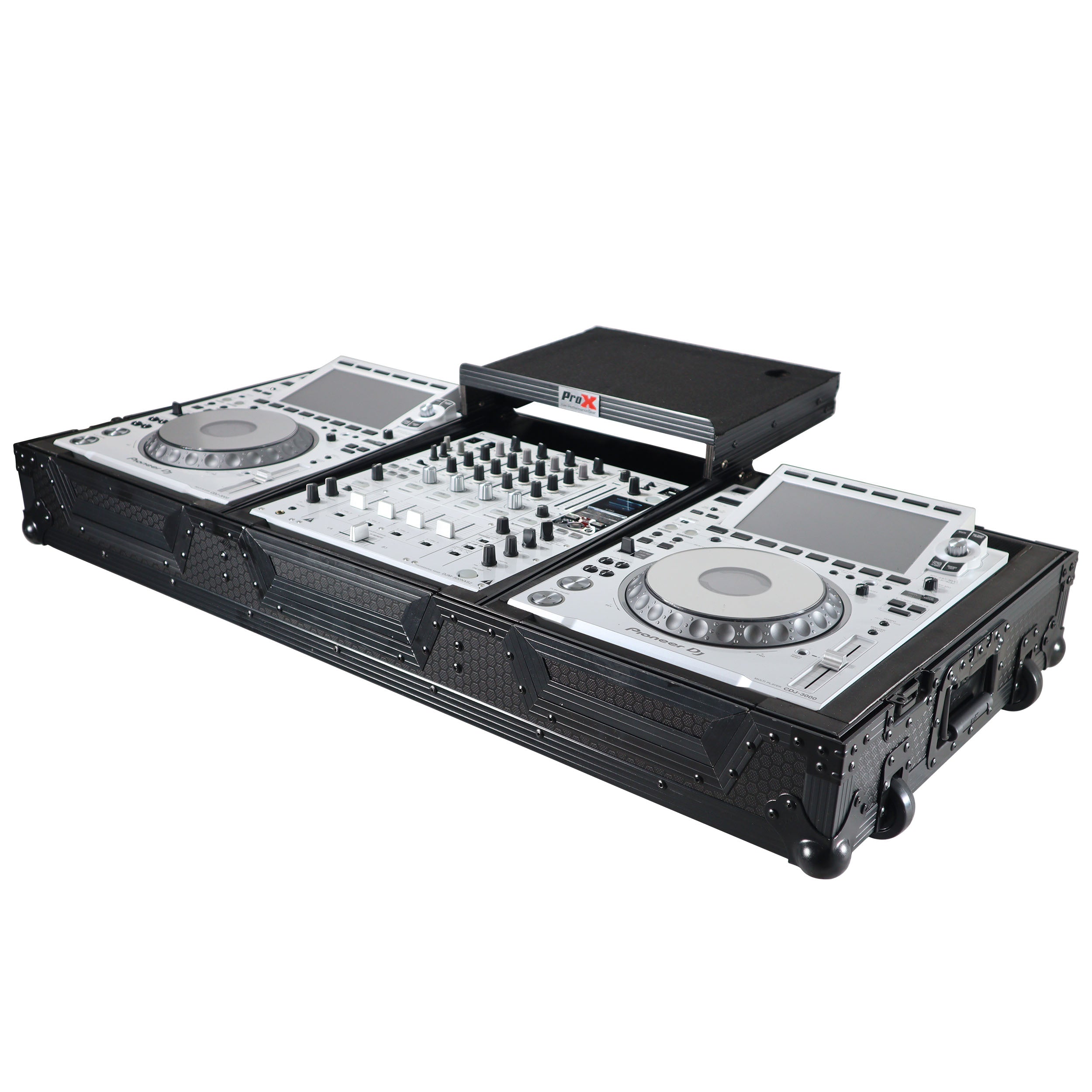 ProX DJ Coffin Case for Pioneer 2X CDJ-3000 CD and DJM-900NXS2 Mixer W/Wheels & Laptop Shelf (Black on Black)