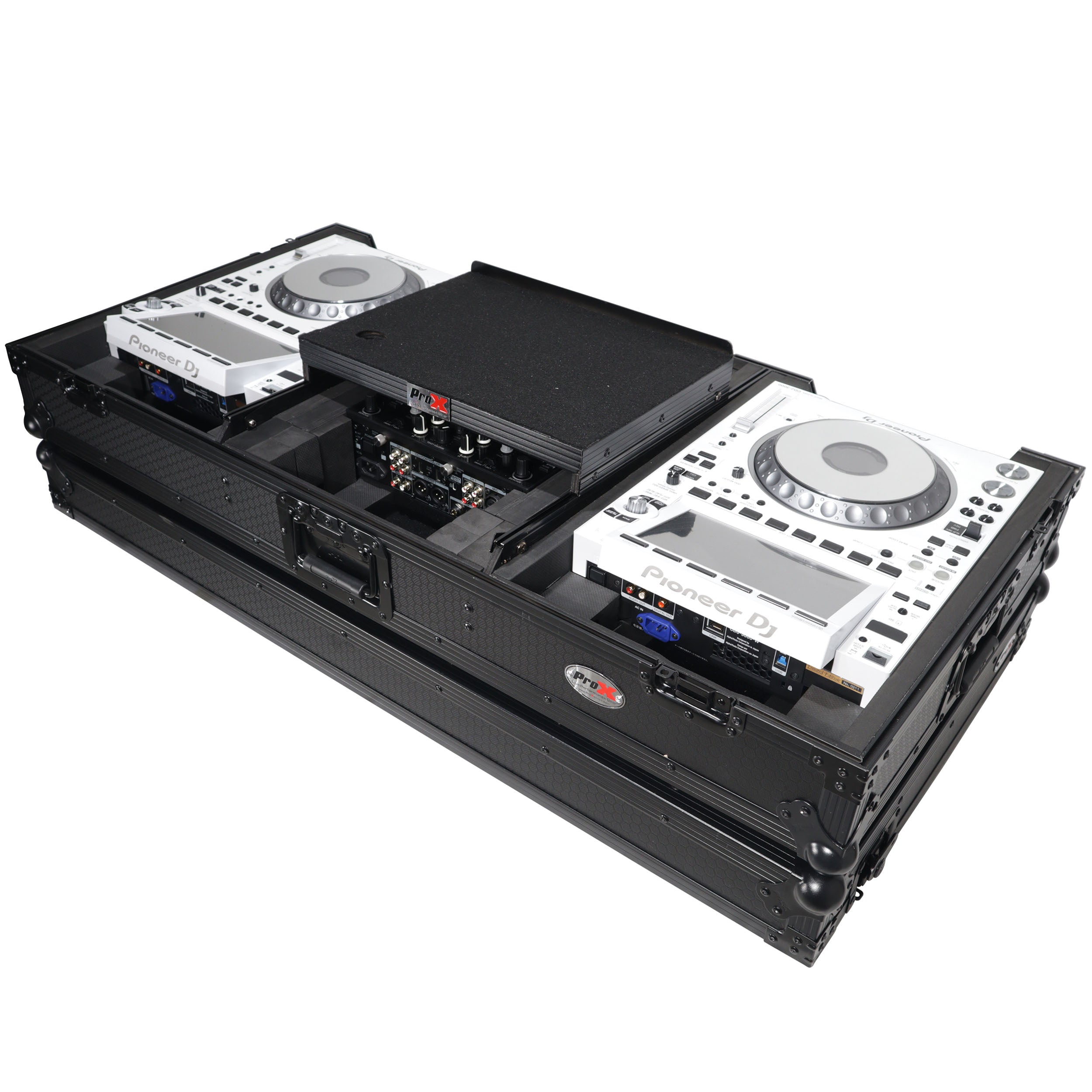ProX DJ Coffin Case for Pioneer 2X CDJ-3000 CD and DJM-900NXS2 Mixer W/Wheels & Laptop Shelf (Black on Black)
