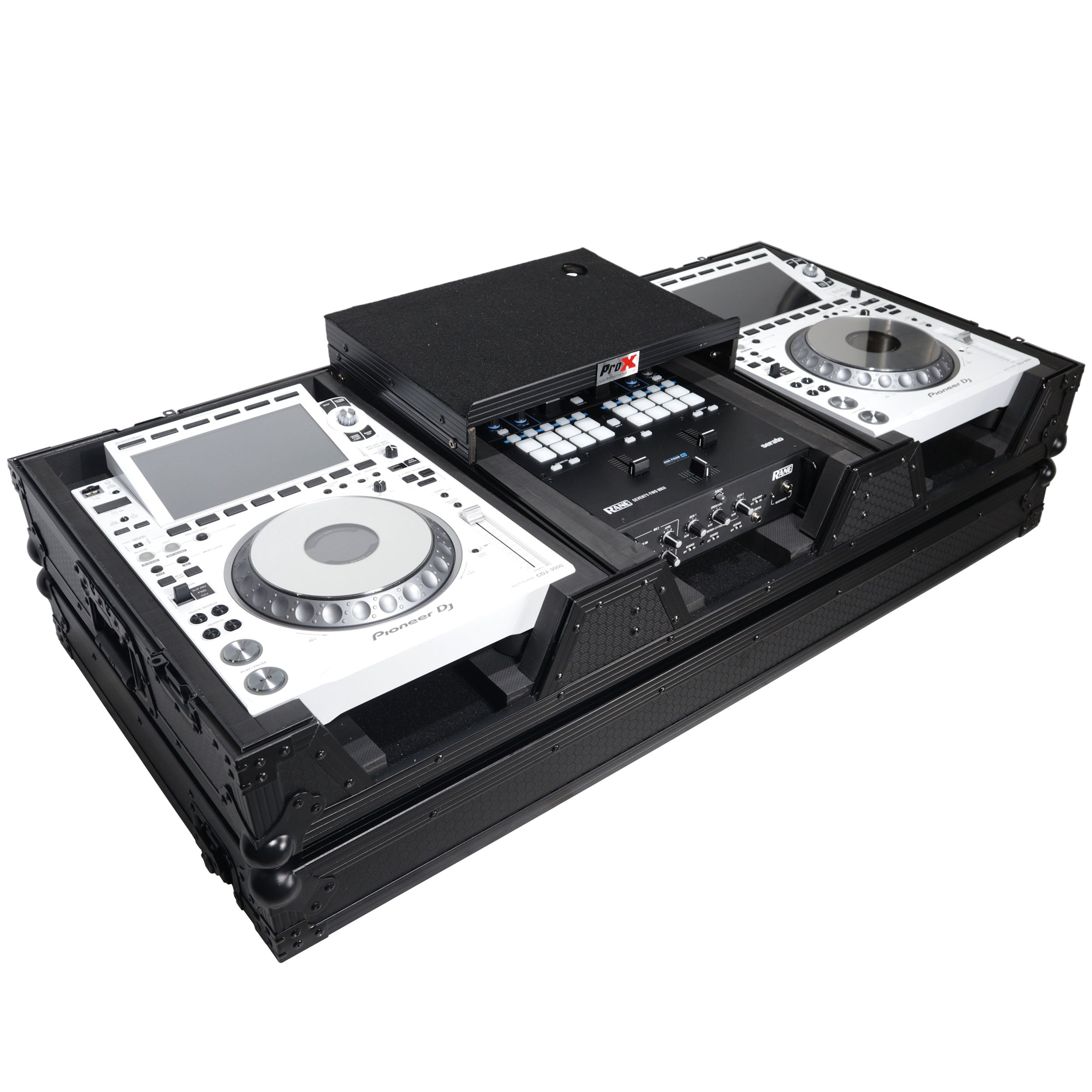 ProX DJ Coffin Case for Pioneer 2X CDJ-3000 CD and DJM-900NXS2 Mixer W/Wheels & Laptop Shelf (Black on Black)