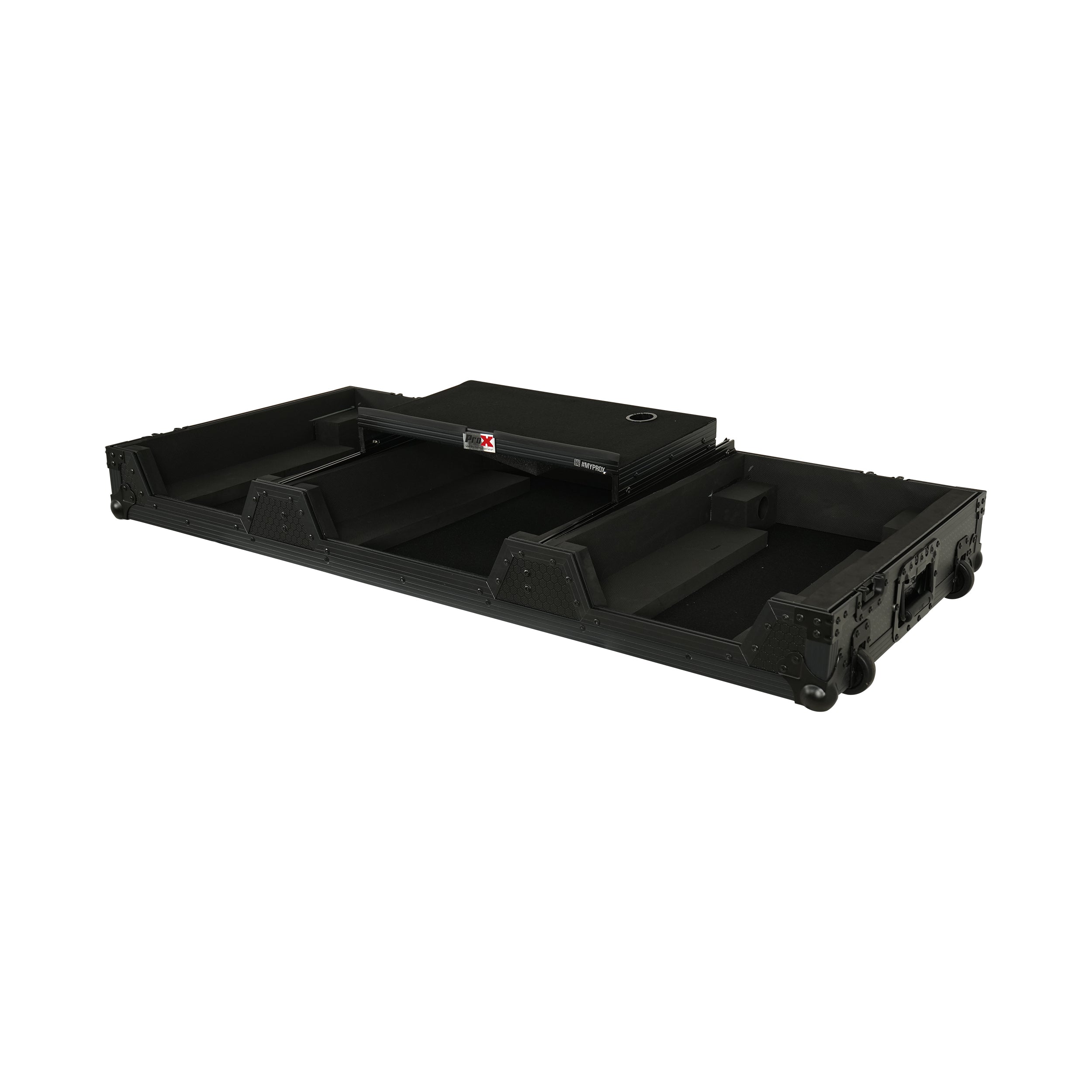 ProX Fits 2x Pioneer CDJ 3000X Case / Pioneer DJM V10 / A9 Mixer w/ Laptop Shelf, All Black and Low profile Wheels
