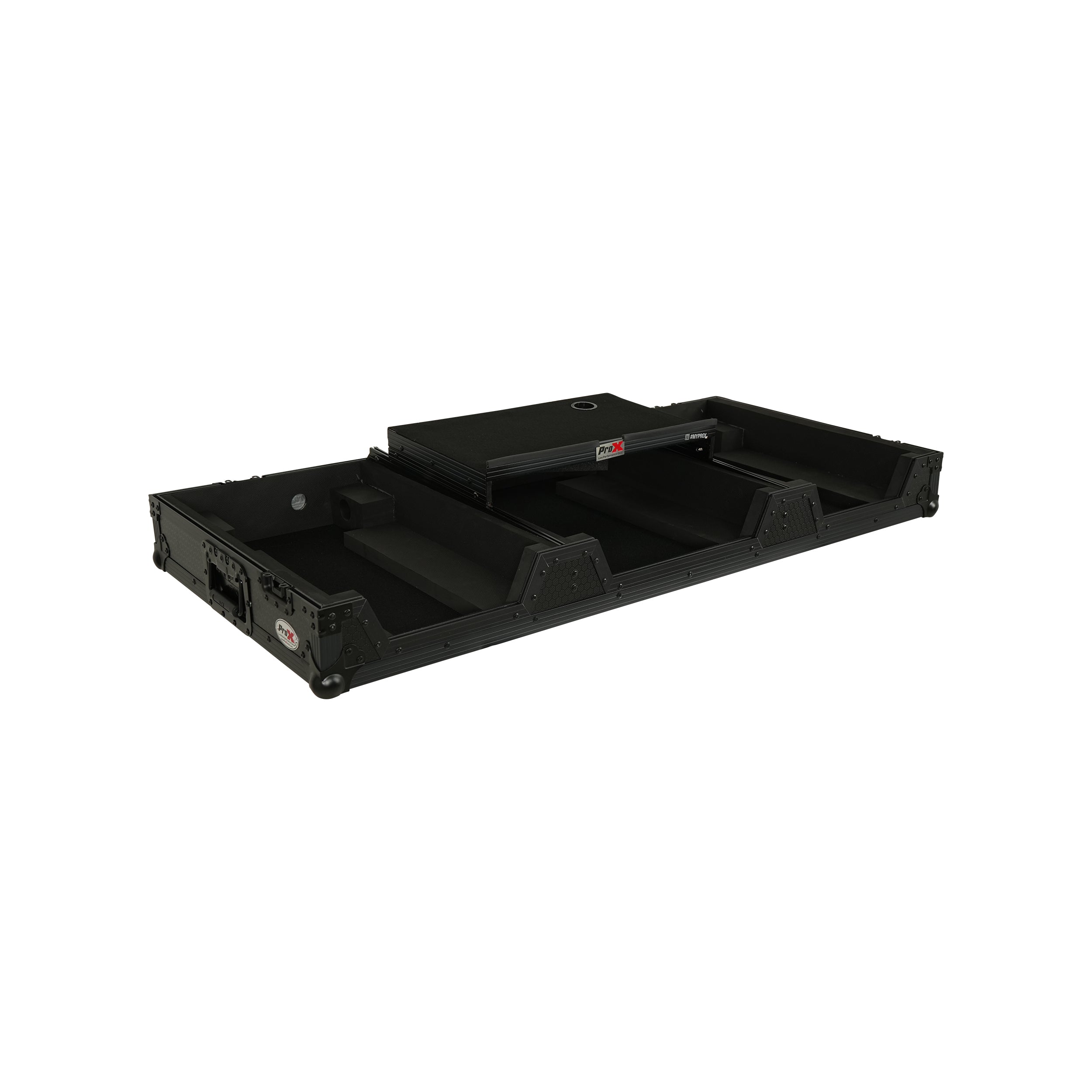 ProX Fits 2x Pioneer CDJ 3000X Case / Pioneer DJM V10 / A9 Mixer w/ Laptop Shelf, All Black and Low profile Wheels