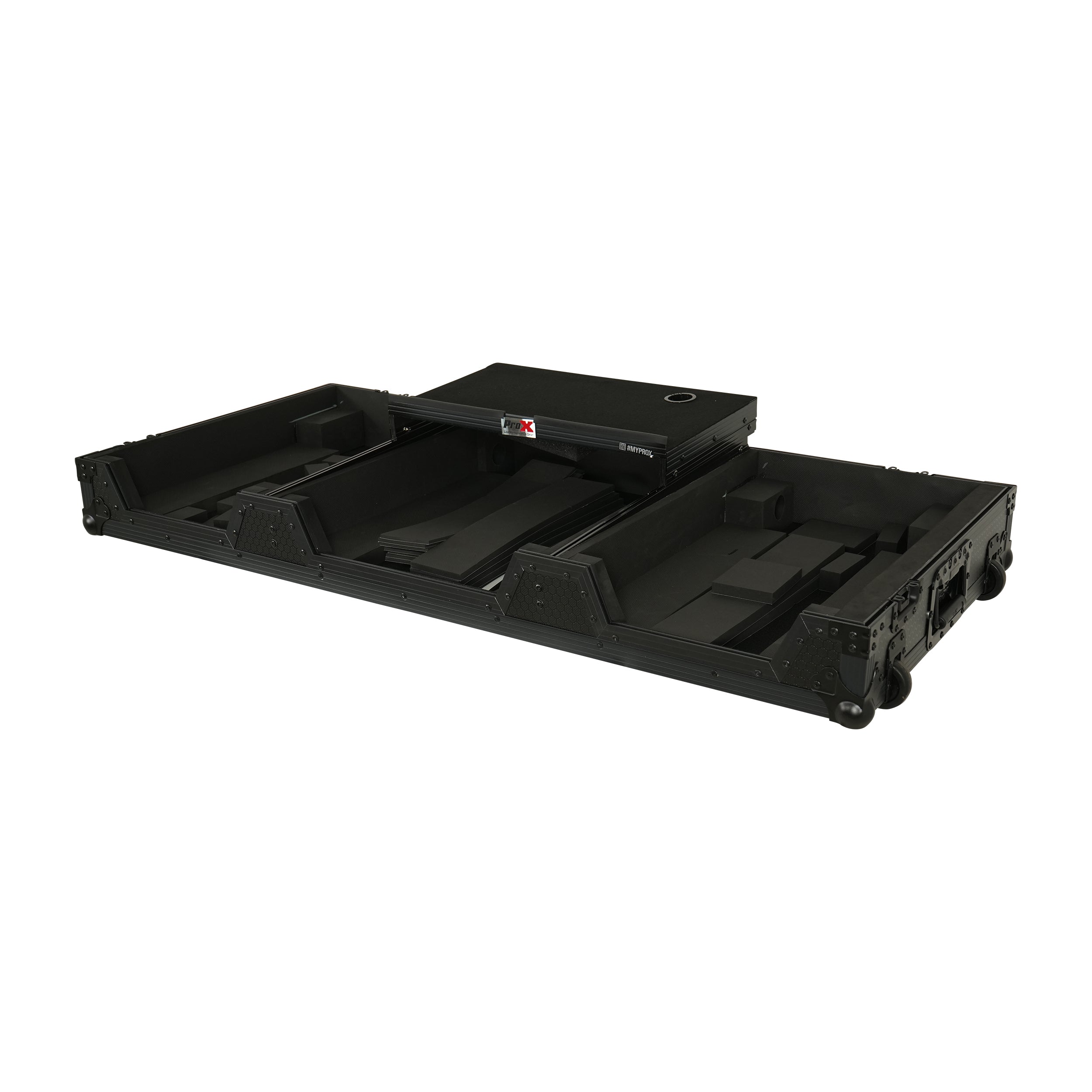 ProX Fits 2x Pioneer CDJ 3000X Case / Pioneer DJM V10 / A9 Mixer w/ Laptop Shelf, All Black and Low profile Wheels