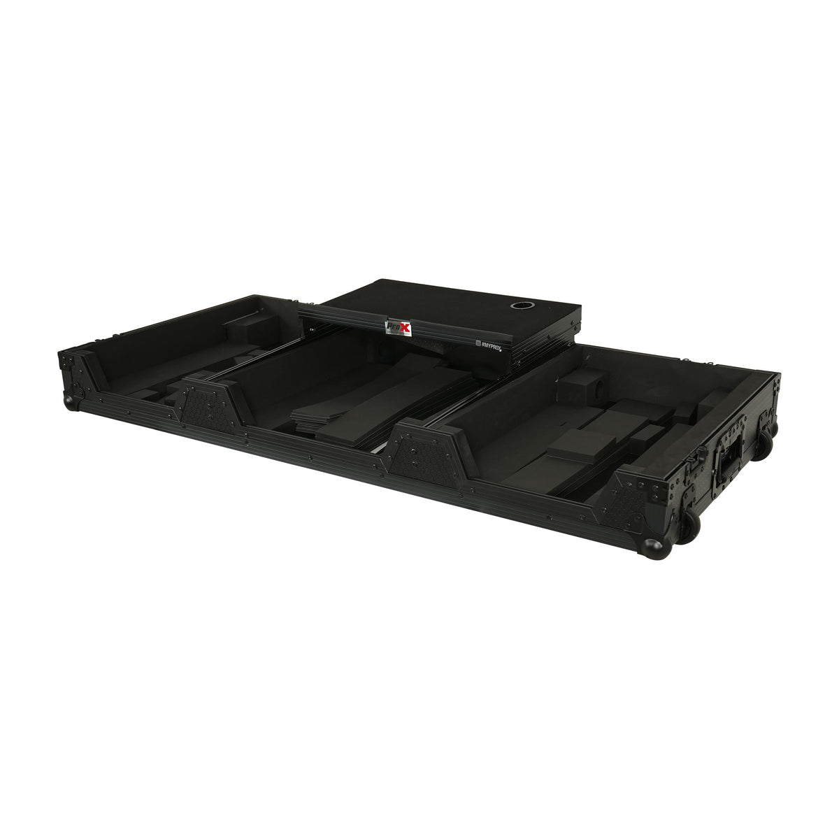 ProX Fits 2x Pioneer CDJ 3000X Case / Pioneer DJM V10 / A9 Mixer w/ Laptop Shelf, All Black and Low profile Wheels.