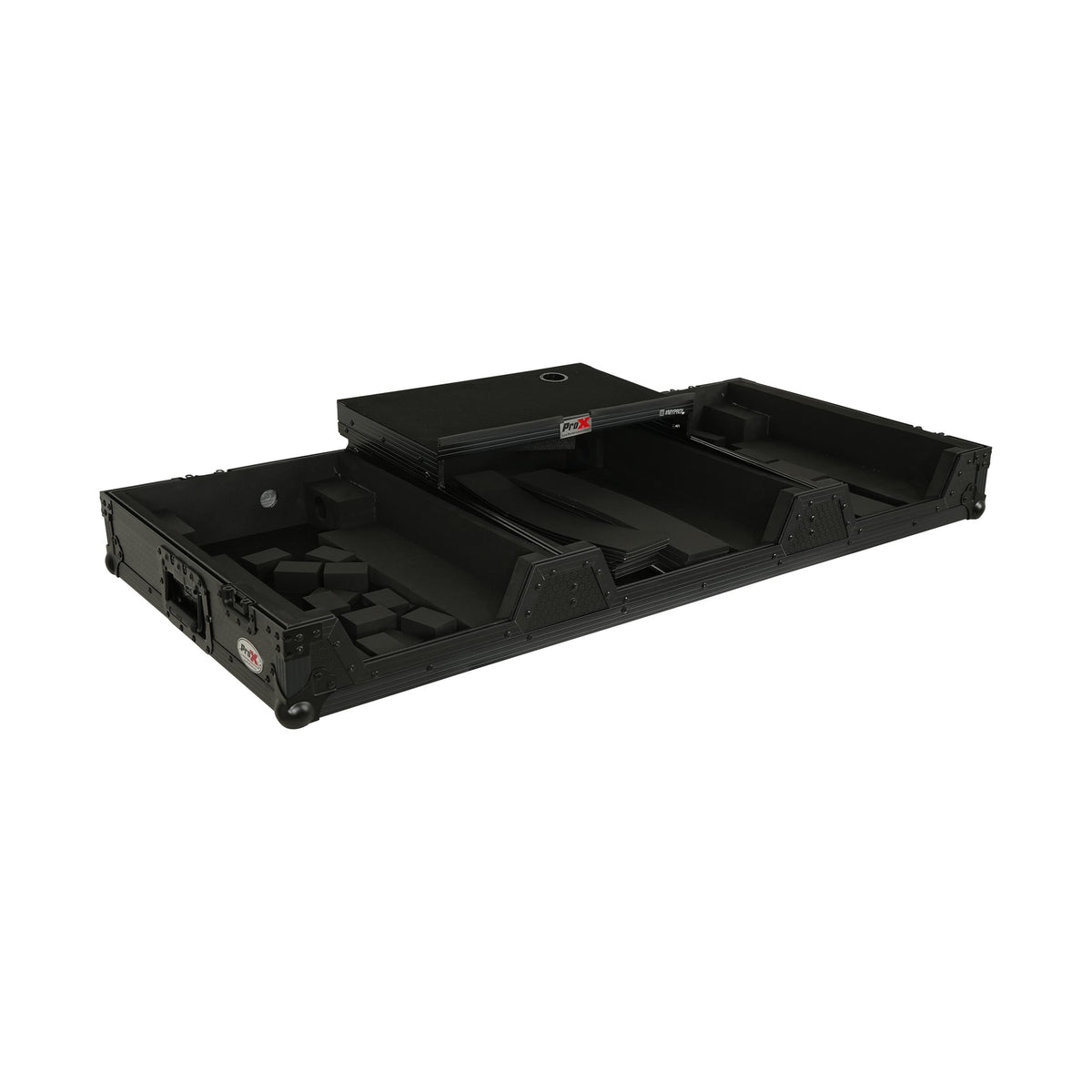 ProX Fits 2x Pioneer CDJ 3000X Case / Pioneer DJM V10 / A9 Mixer w/ Laptop Shelf, All Black and Low profile Wheels.