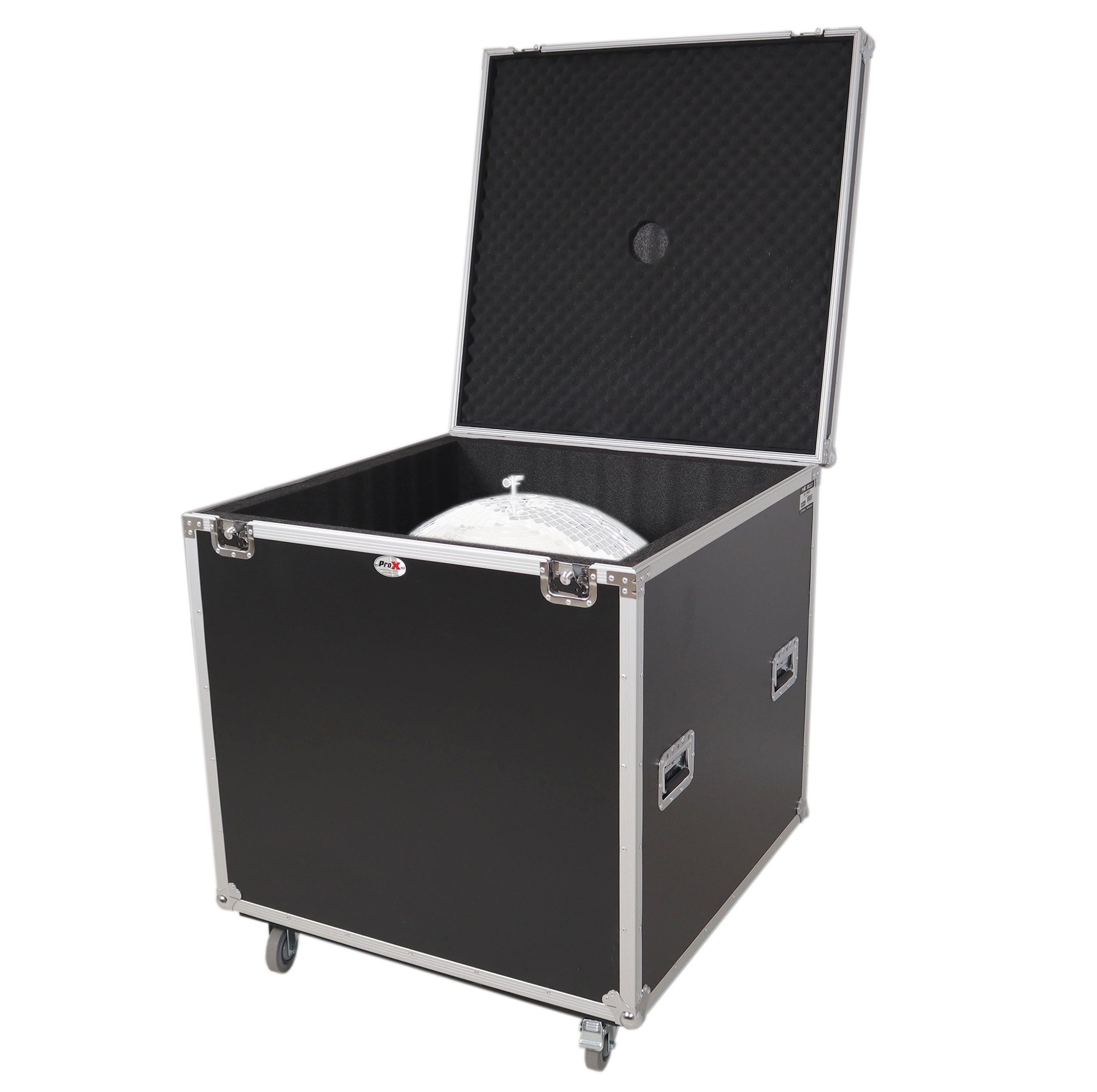 ProX 30" Mirror Ball Flight Road Case with wheels and Stay open hinge door