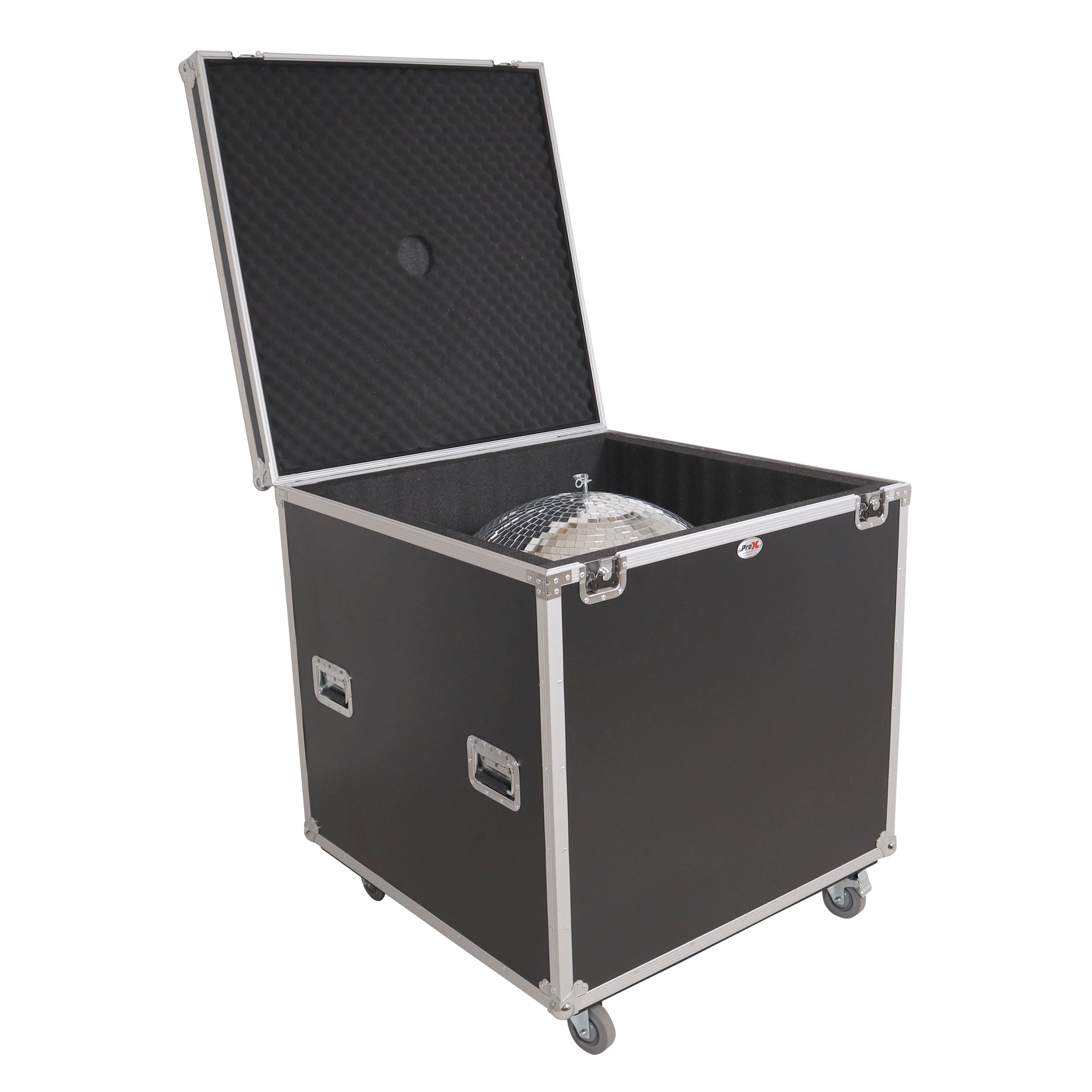 ProX 30" Mirror Ball Flight Road Case with wheels and Stay open hinge door