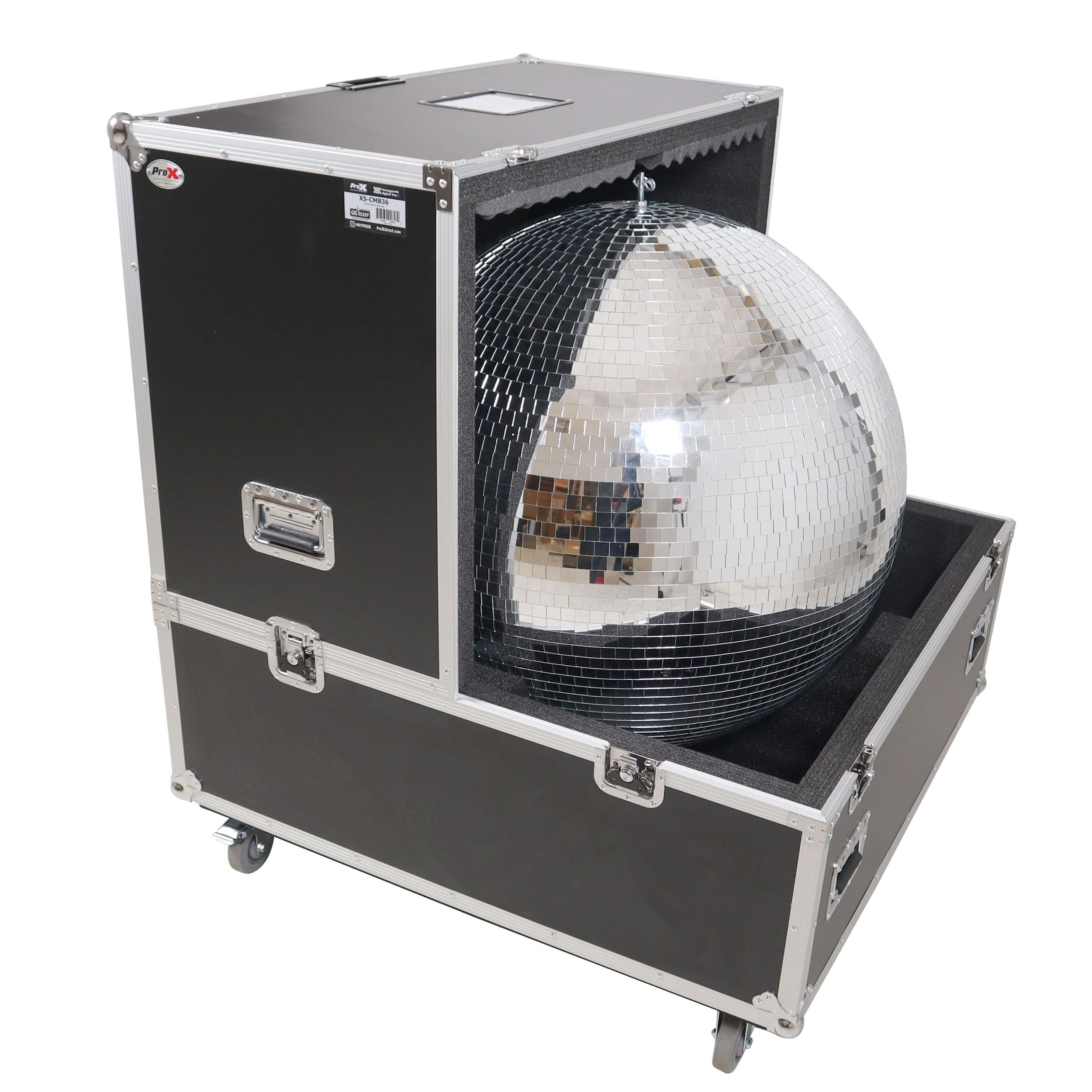 ProX 36" Mirror Ball Flight Road Case with wheels and two removable top cover