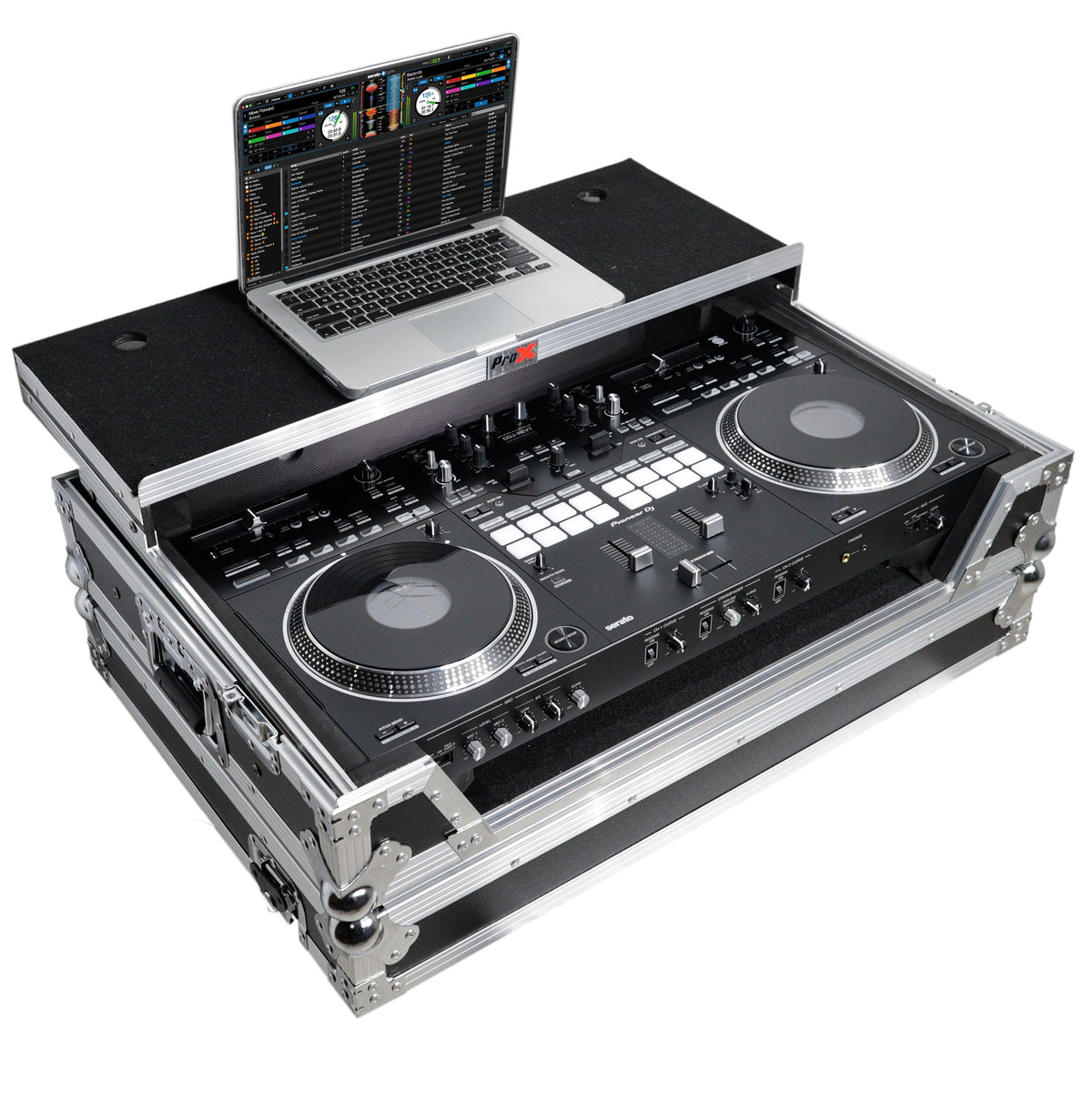 ProX ATA Style Flight Case for Pioneer DDJ-REV7 DJ Controller with Laptop Shelf Wheels and 1U Rackspace.