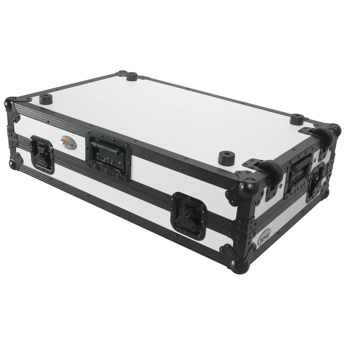 ProX ATA Flight Style Road Case For Pioneer DDJ-FLX10 or DDJ-GRV6 with Laptop Shelf 1U Rack Space and Wheels White Black Finish.