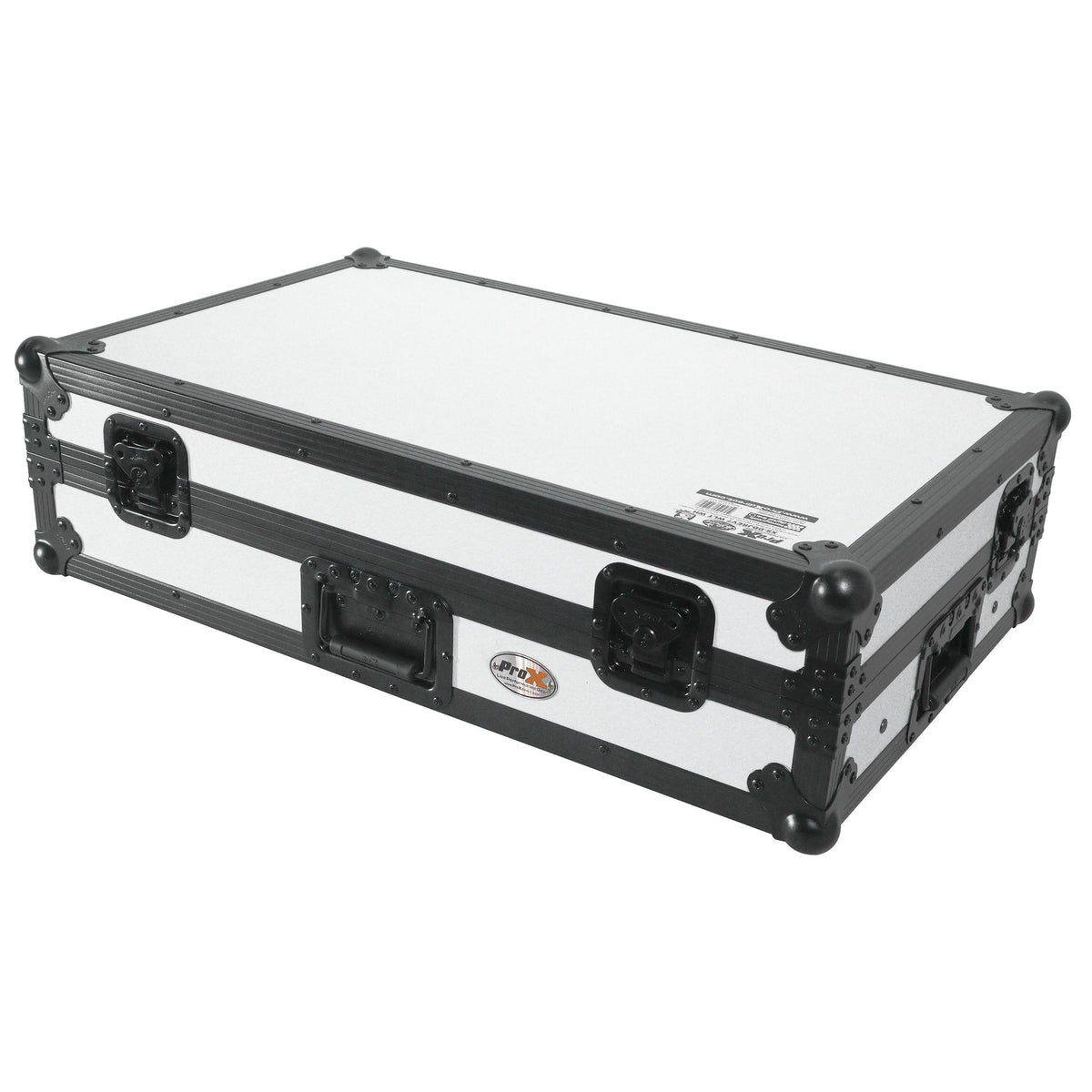 ProX ATA Flight Style Road Case For Pioneer DDJ-FLX10 or DDJ-GRV6 with Laptop Shelf 1U Rack Space and Wheels White Black Finish.