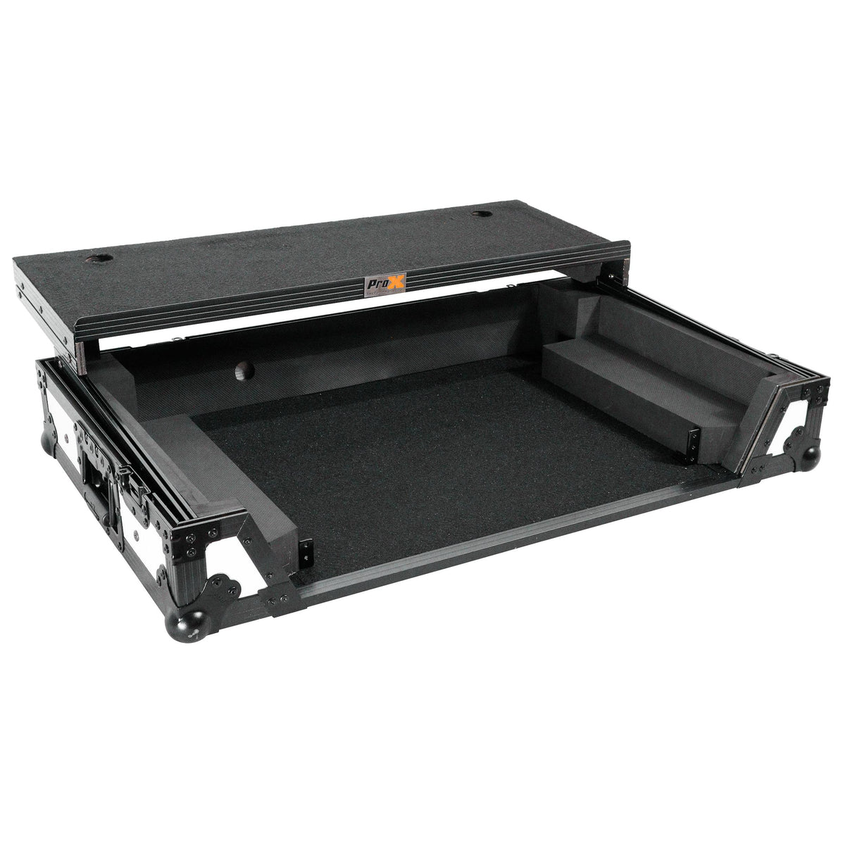 ProX ATA Flight Style Road Case For Pioneer DDJ-FLX10 or DDJ-GRV6 with Laptop Shelf 1U Rack Space and Wheels White Black Finish.