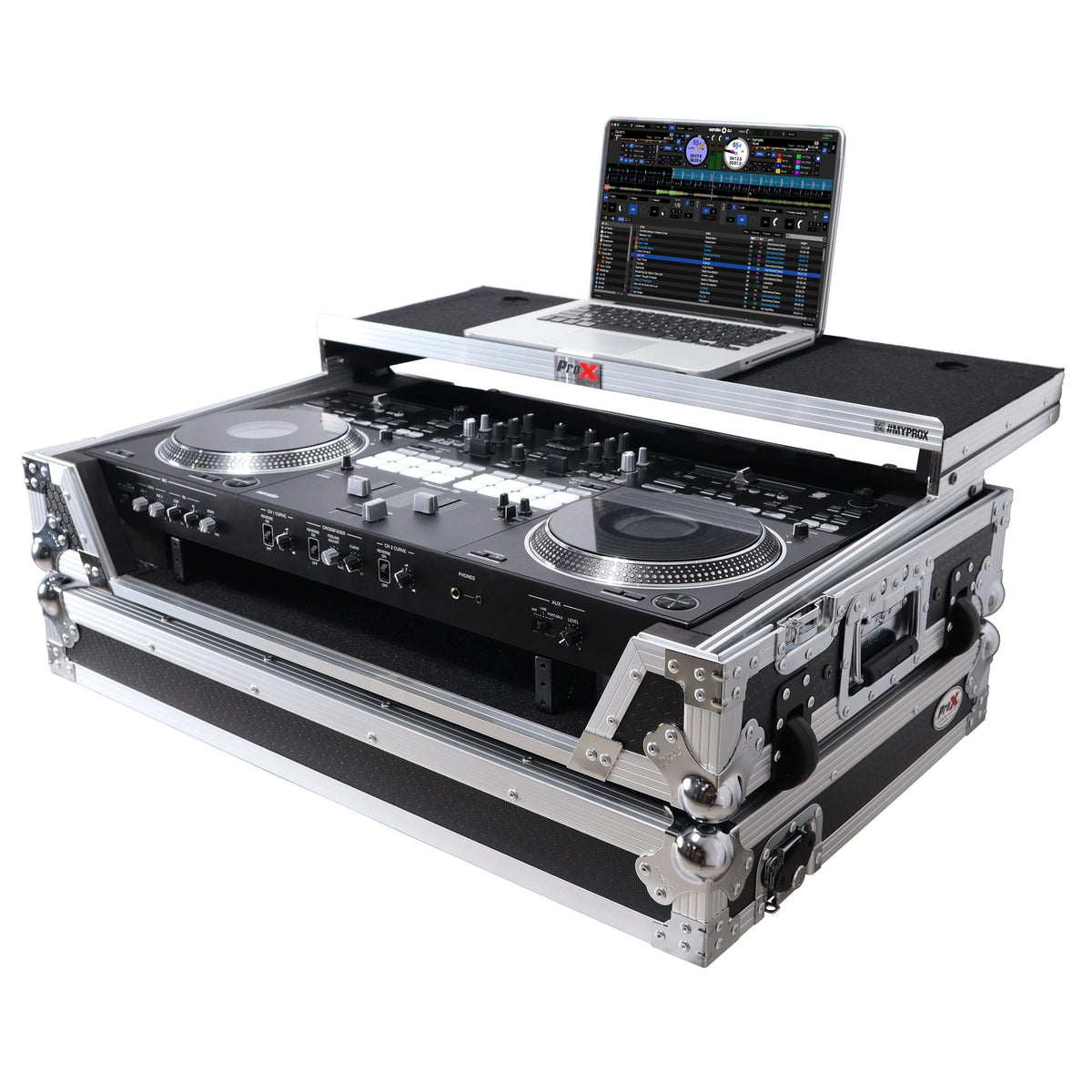 ProX ATA Style Flight Case for Pioneer DDJ-REV7 DJ Controller with Laptop Shelf Wheels and 1U Rackspace.