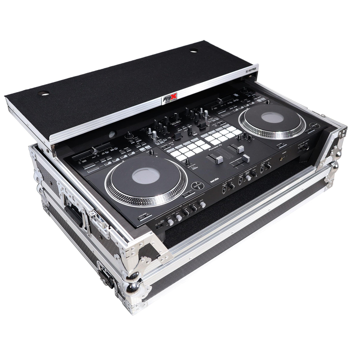 ProX ATA Style Flight Case for Pioneer DDJ-REV7 DJ Controller with Laptop Shelf Wheels and 1U Rackspace.