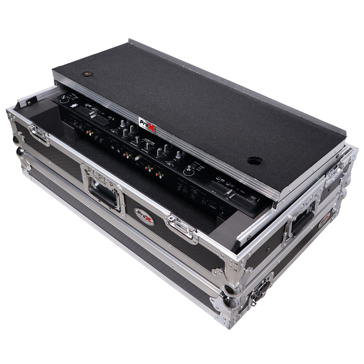 ProX ATA Style Flight Case for Pioneer DDJ-REV7 DJ Controller with Laptop Shelf Wheels and 1U Rackspace.