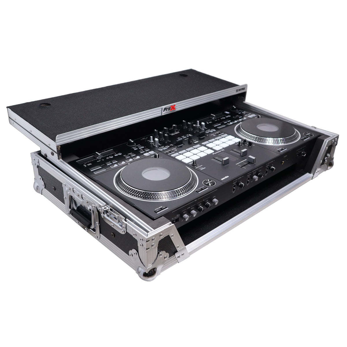 ProX ATA Style Flight Case for Pioneer DDJ-REV7 DJ Controller with Laptop Shelf Wheels and 1U Rackspace.