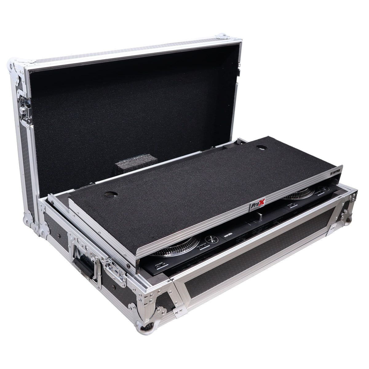 ProX ATA Style Flight Case for Pioneer DDJ-REV7 DJ Controller with Laptop Shelf Wheels and 1U Rackspace.