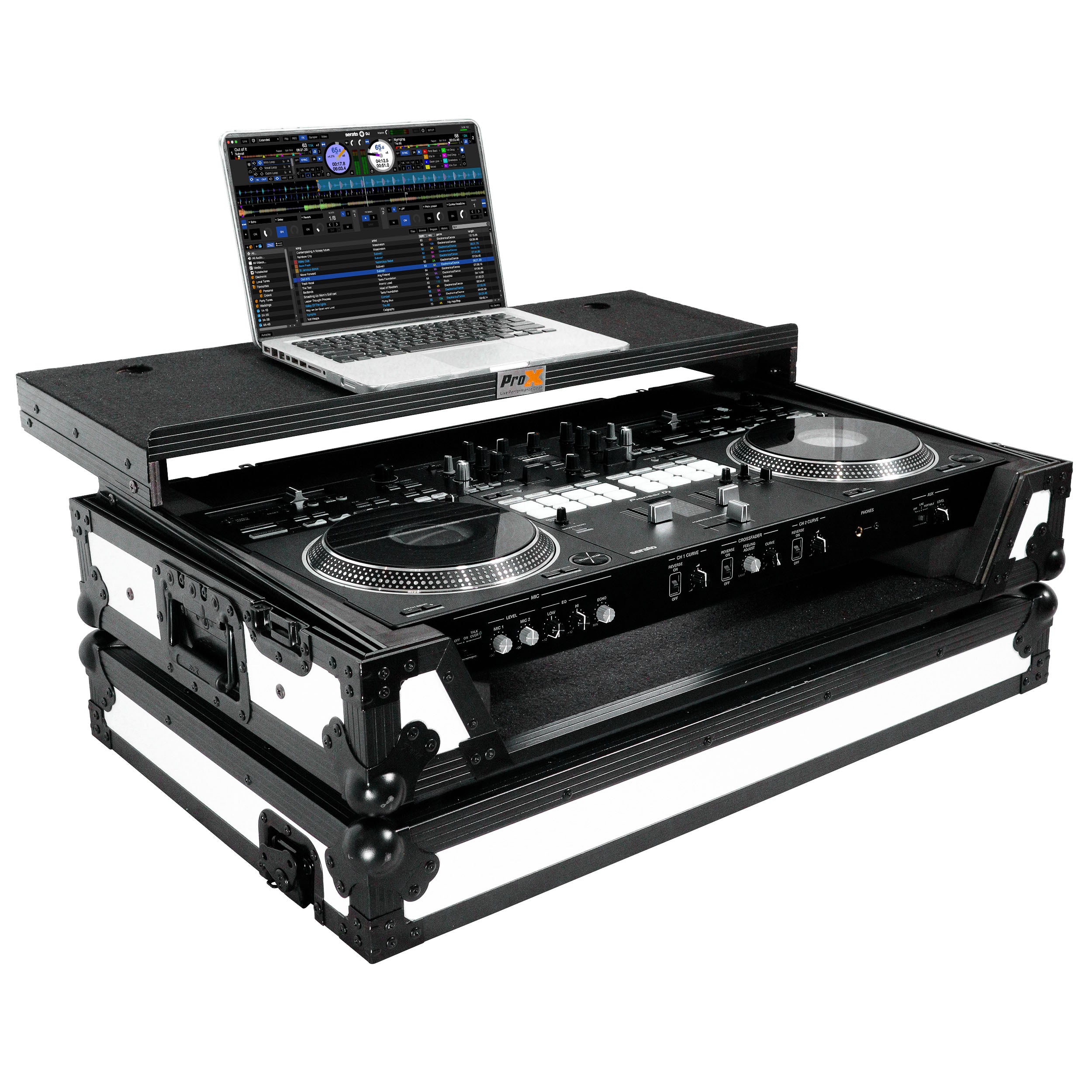 ProX ATA Flight Case for Pioneer DDJ-REV7 DJ Controller with Laptop Shelf 1U Rack Space and Wheels - White Black