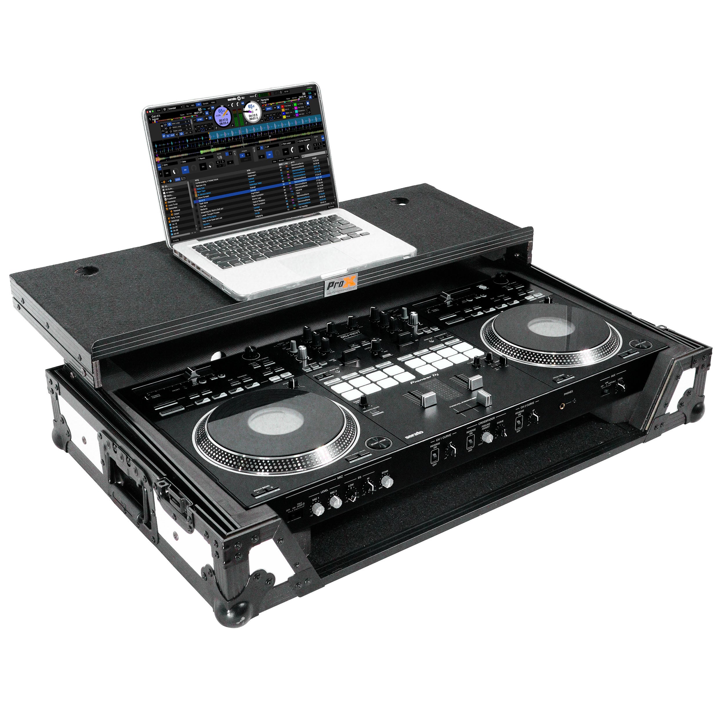 ProX ATA Flight Case for Pioneer DDJ-REV7 DJ Controller with Laptop Shelf 1U Rack Space and Wheels - White Black