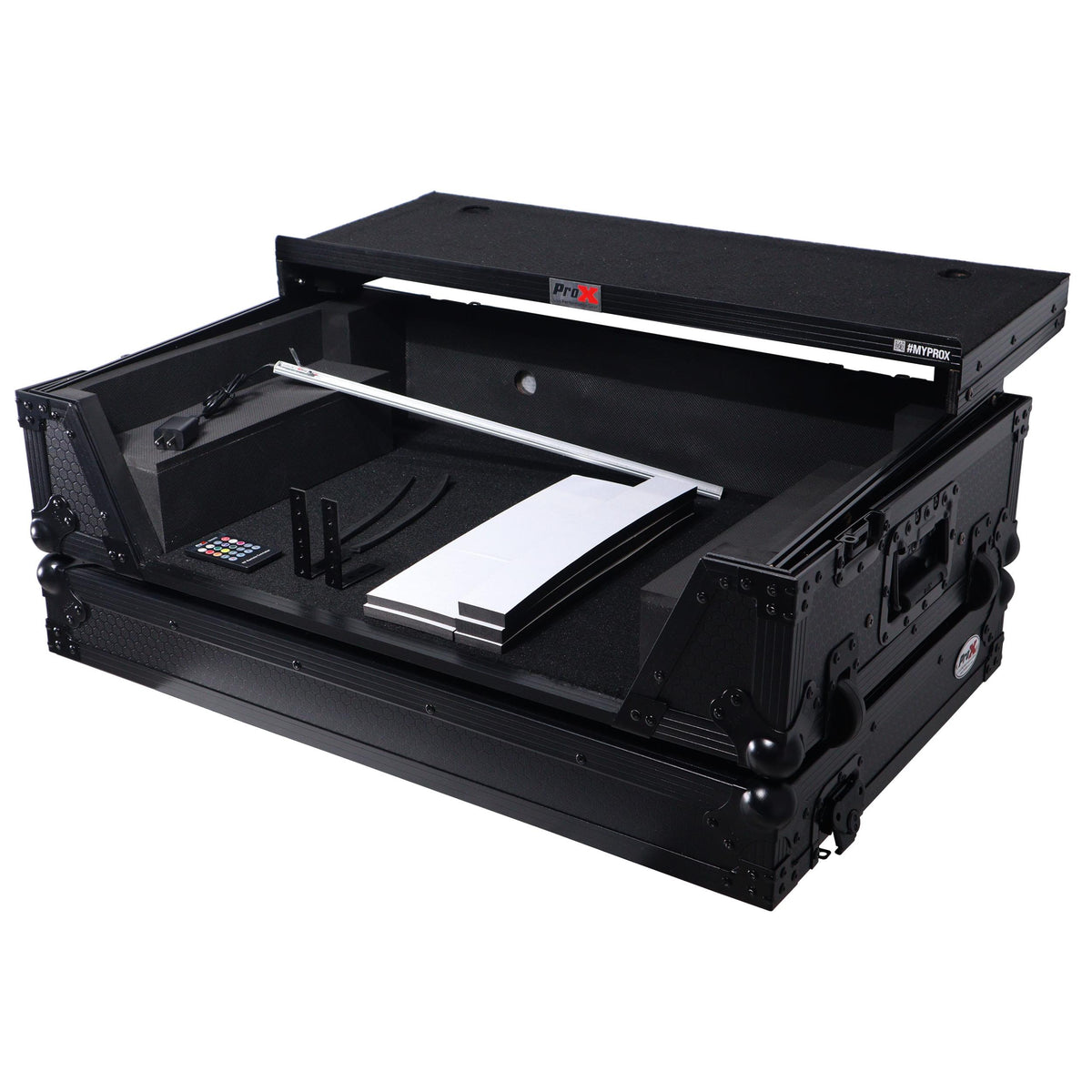 ProX Flight Style Road Case For Pioneer DDJ-FLX10 or DDJ-GRV6 DJ Controller with Laptop Shelf 2U Rack Space Wheels - Black Finish.