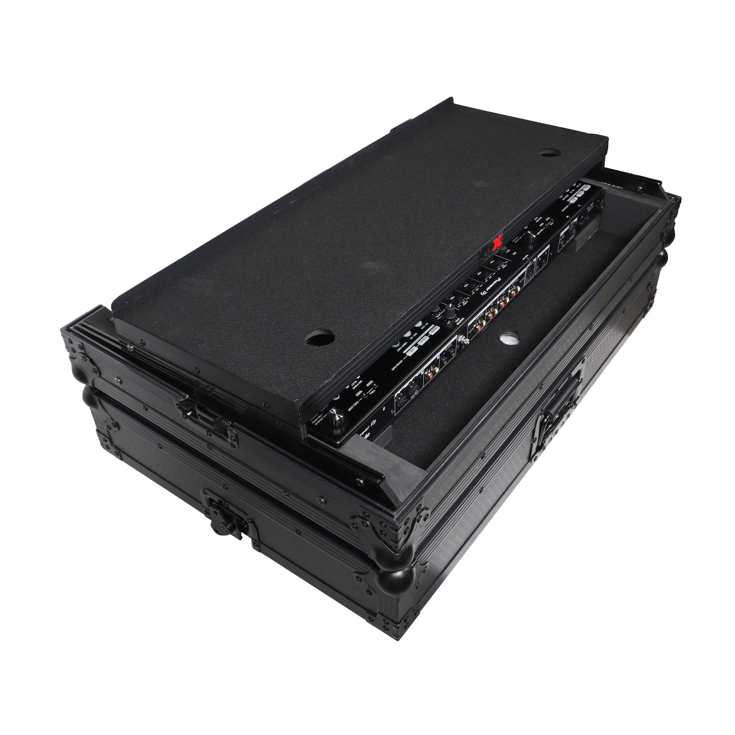 ProX Pioneer DDJ-FLX10 or DDJ-GRV6 with Sliding Laptop Shelf ATA Flight Style Road Case Black Finish Slim Case