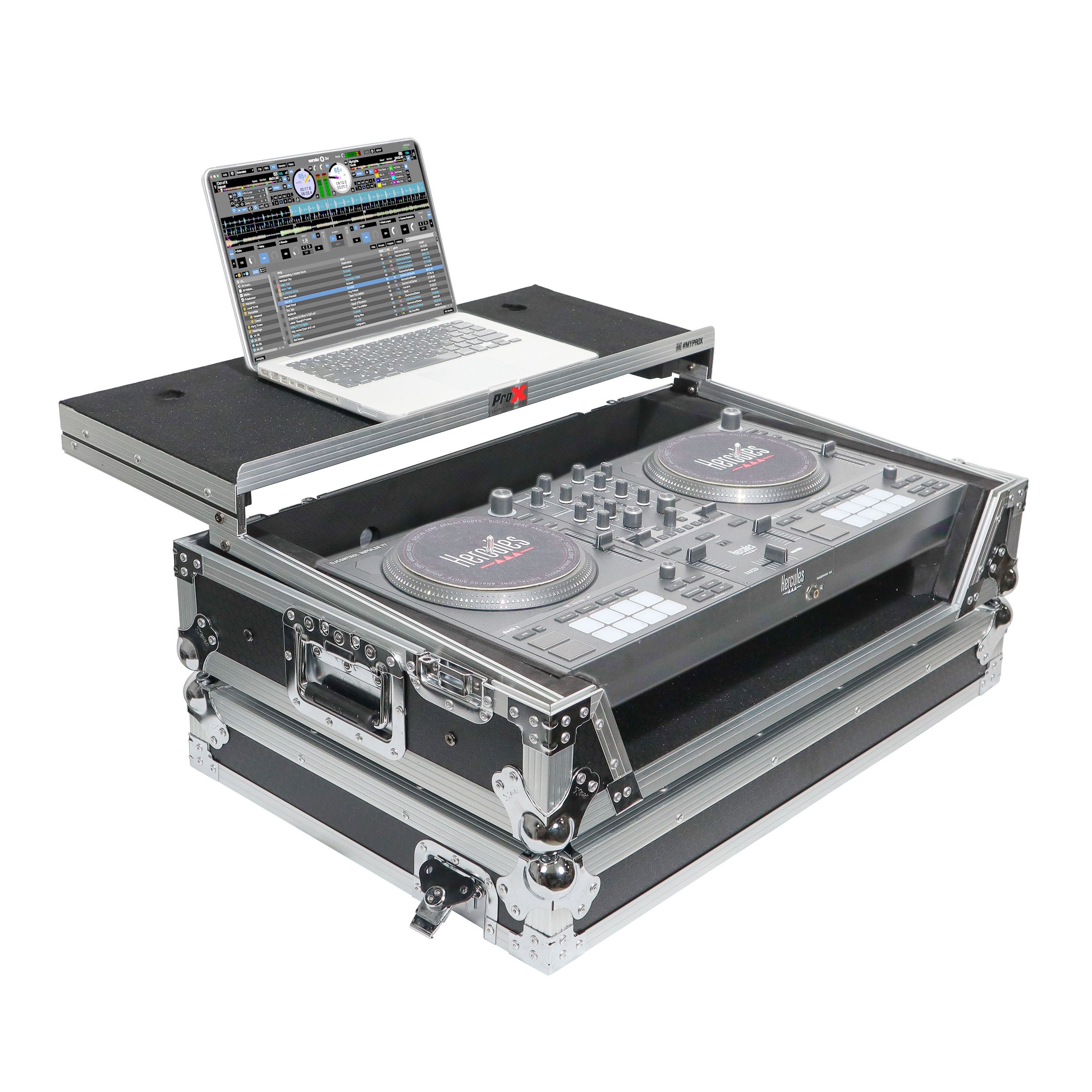 ProX ATA Flight Road Case For Hercules T7 Inpulse Controller with Laptop Shelf 1U Rack Space and Wheels