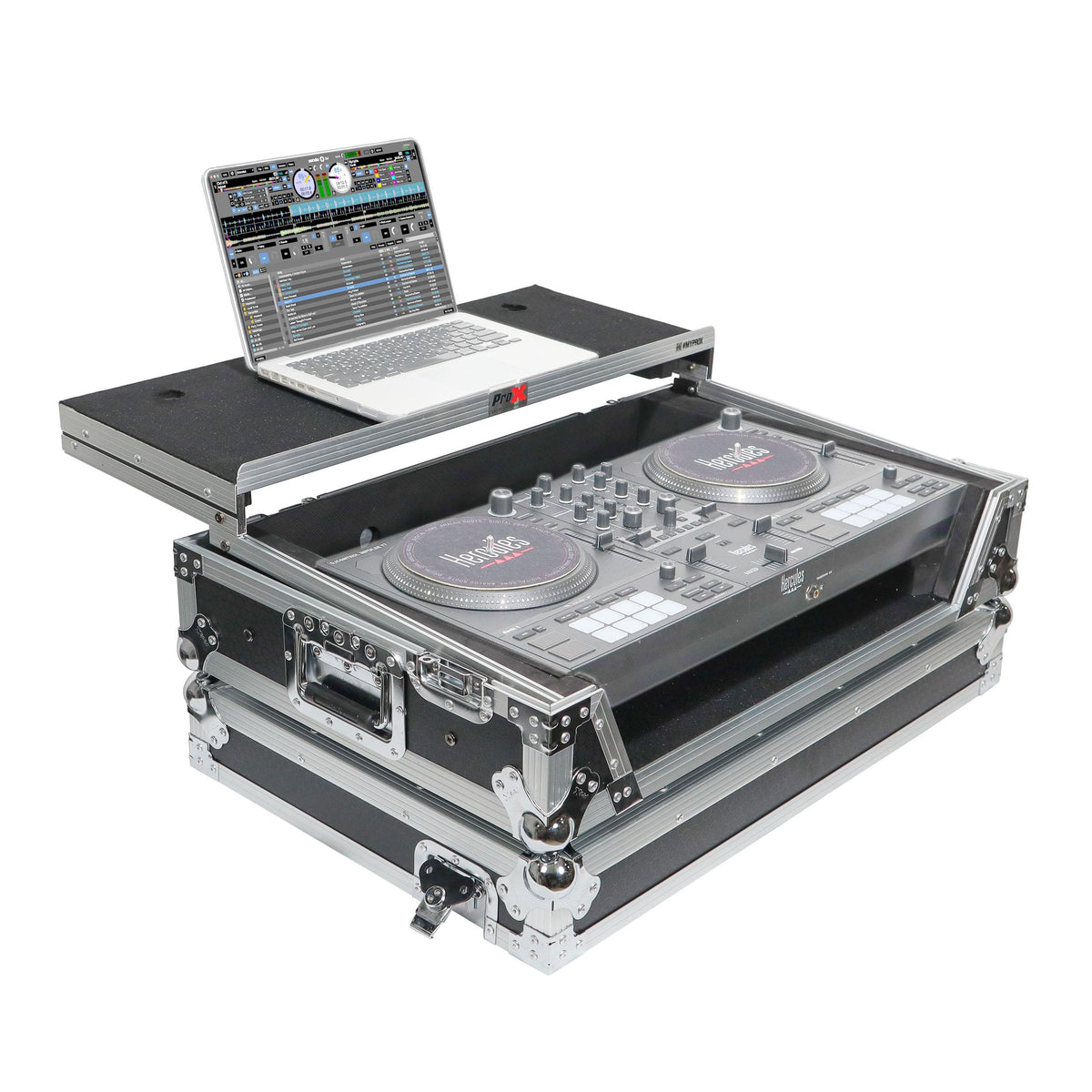 ProX ATA Flight Road Case For Hercules T7 Inpulse Controller with Laptop Shelf 1U Rack Space and Wheels.