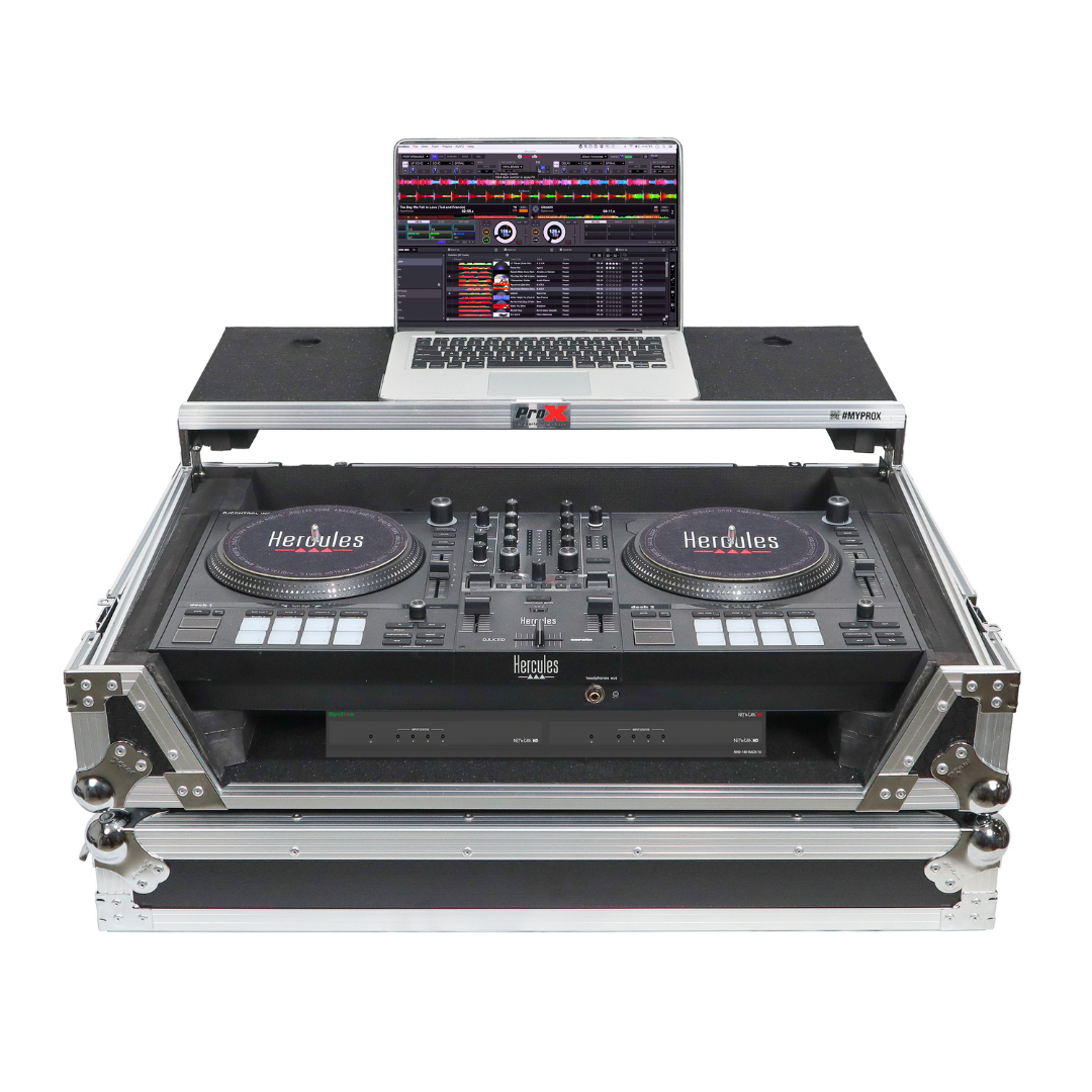 ProX ATA Flight Road Case For Hercules T7 Inpulse Controller with Laptop Shelf 1U Rack Space and Wheels
