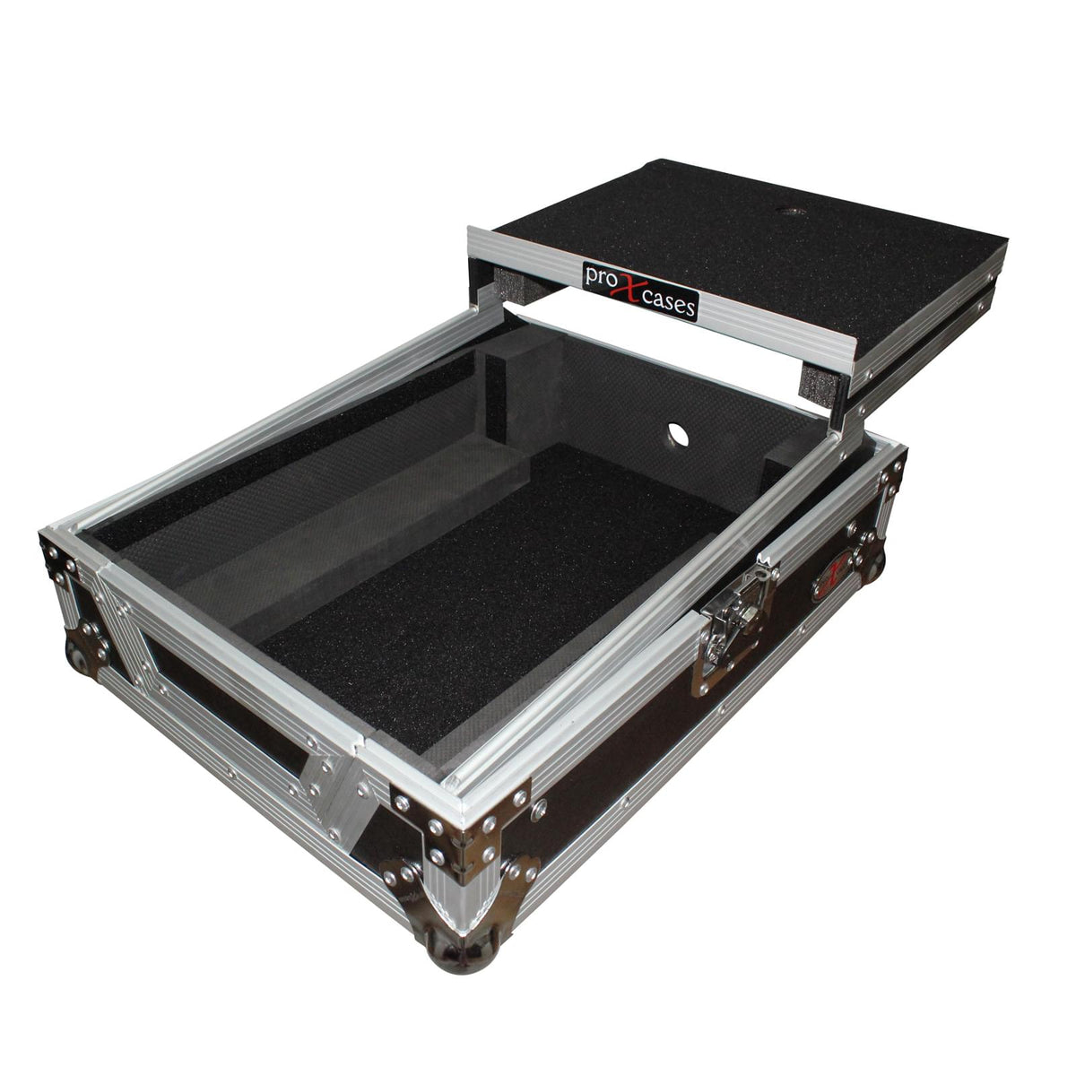 ProX Mixer ATA Flight Hard Case for Large Format 12" Universal DJ Mixer with Laptop Shelf.