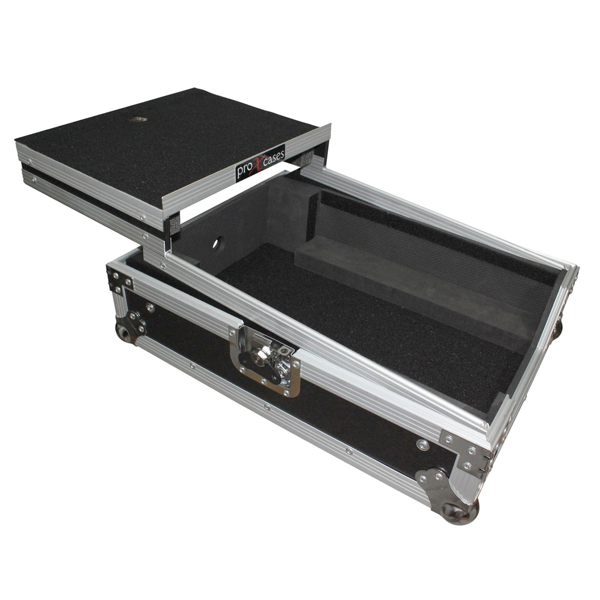 ProX Mixer ATA Flight Hard Case for Large Format 12" Universal DJ Mixer with Laptop Shelf.