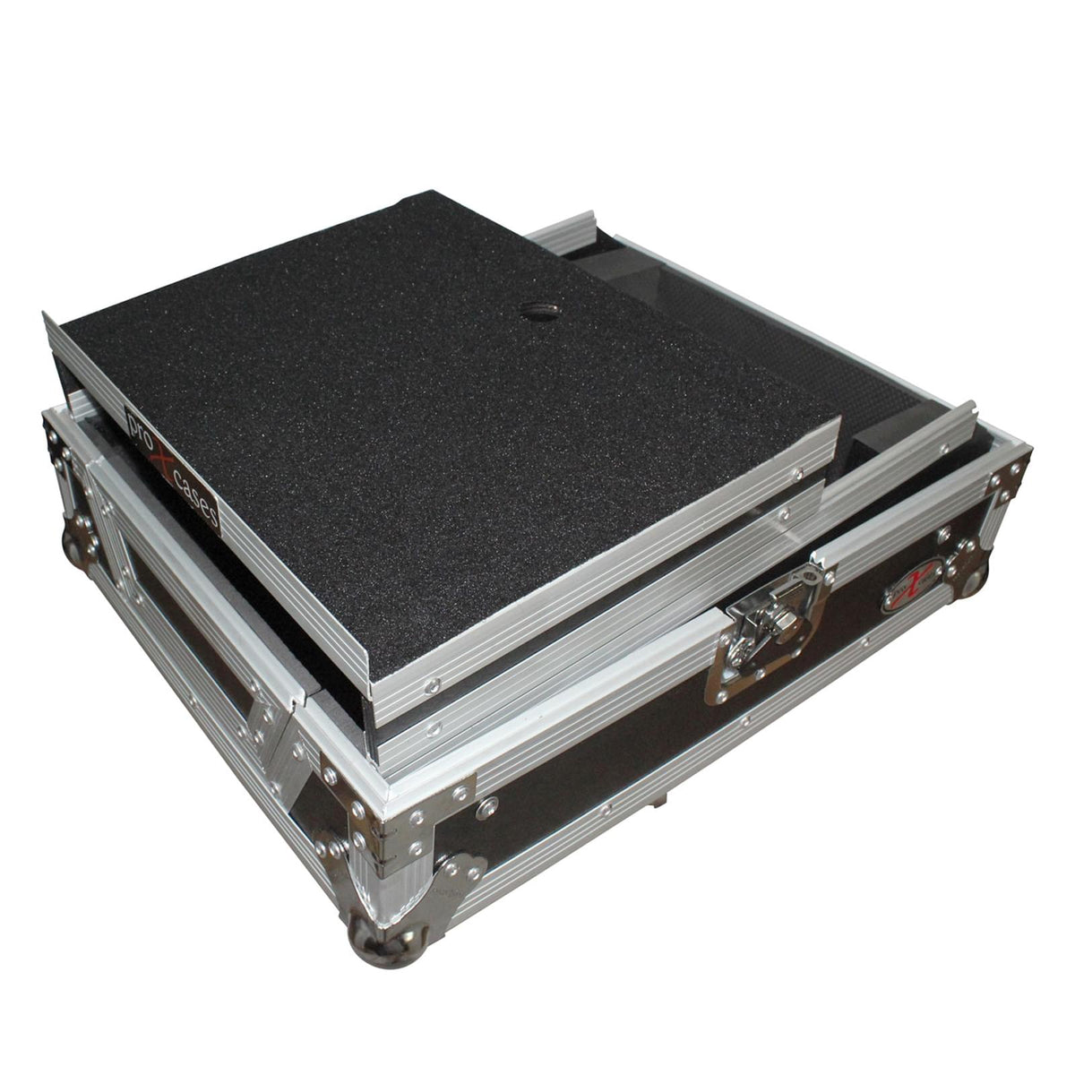 ProX Mixer ATA Flight Hard Case for Large Format 12" Universal DJ Mixer with Laptop Shelf.