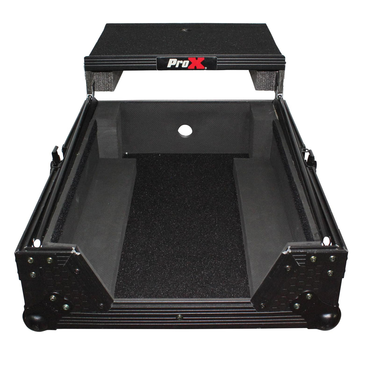 ProX Mixer ATA Flight Hard Case for Large Format 12" Universal DJ Mixer with Laptop Shelf Black on Black.