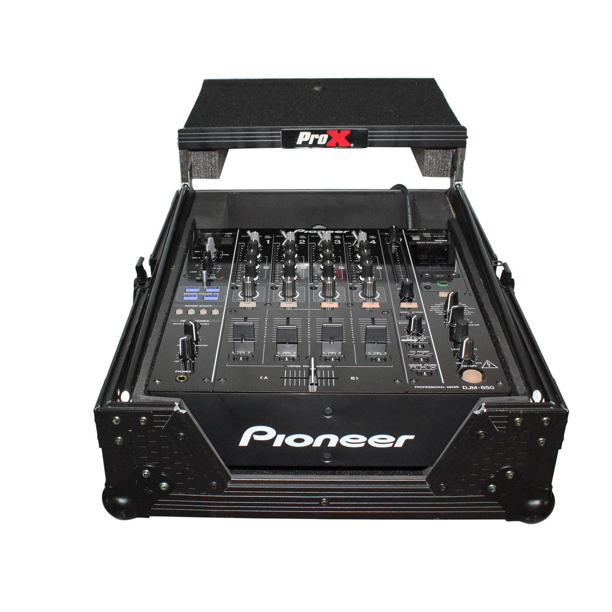 ProX Mixer ATA Flight Hard Case for Large Format 12" Universal DJ Mixer with Laptop Shelf Black on Black.