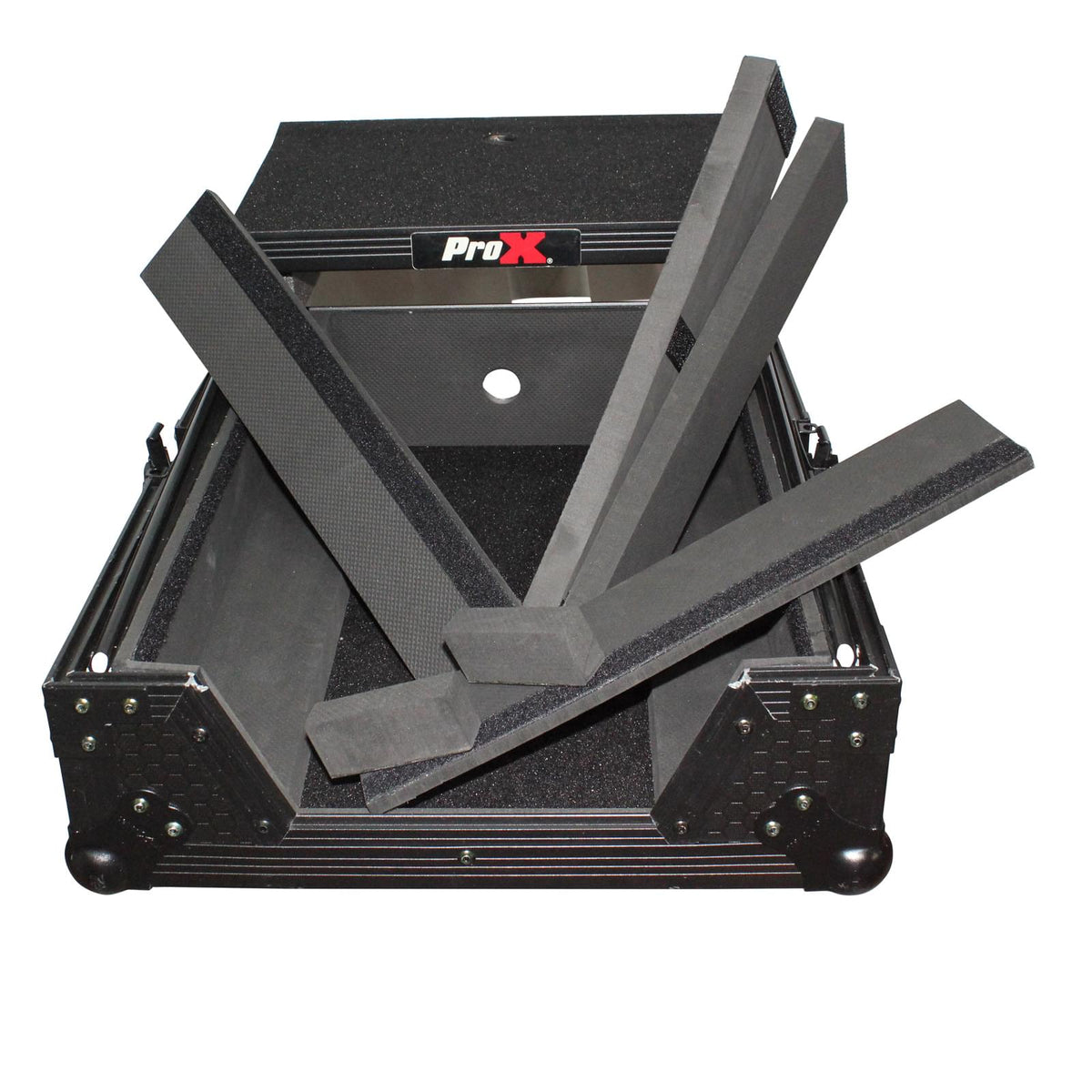 ProX Mixer ATA Flight Hard Case for Large Format 12" Universal DJ Mixer with Laptop Shelf Black on Black.