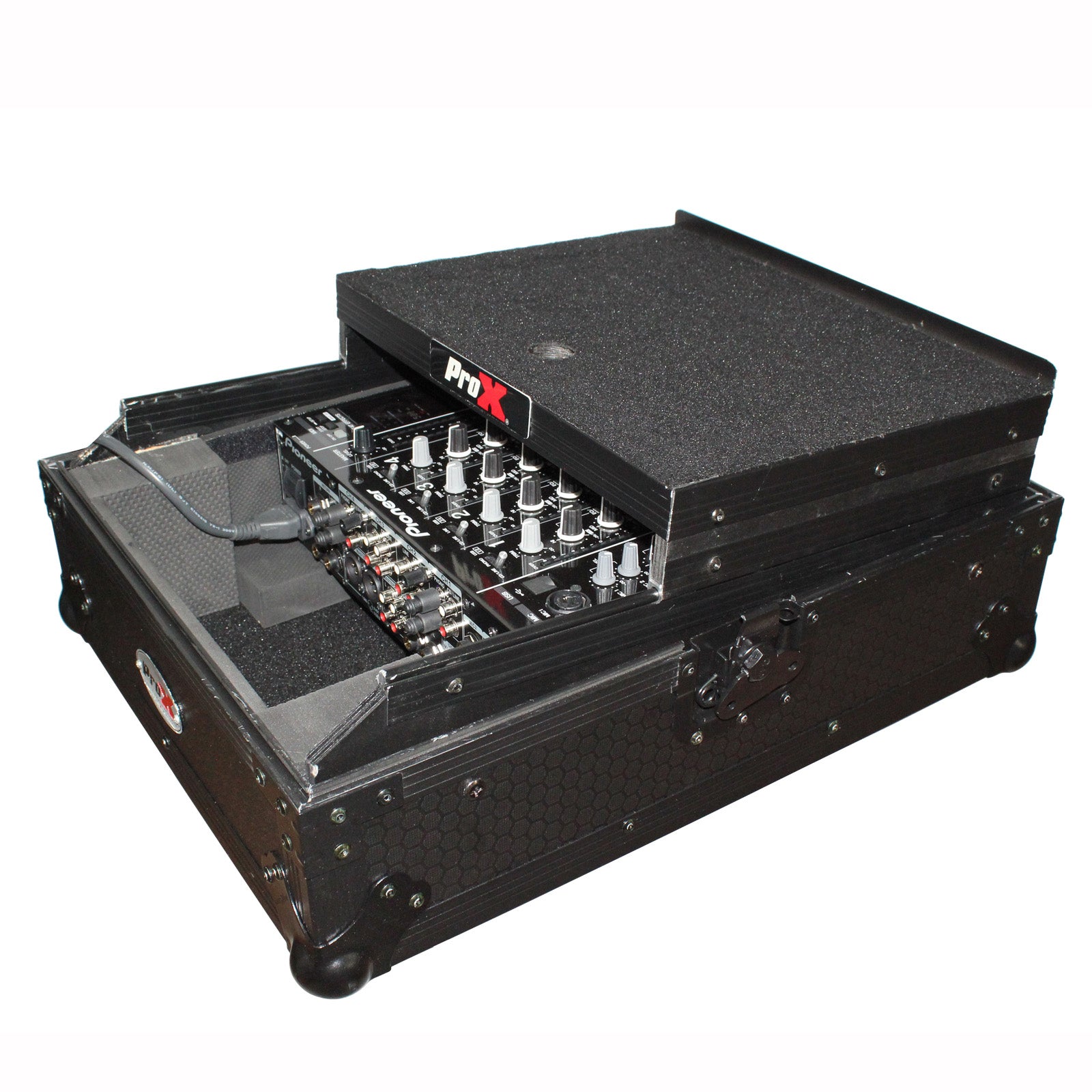 ProX Mixer ATA Flight Hard Case for Large Format 12" Universal DJ Mixer with Laptop Shelf Black on Black