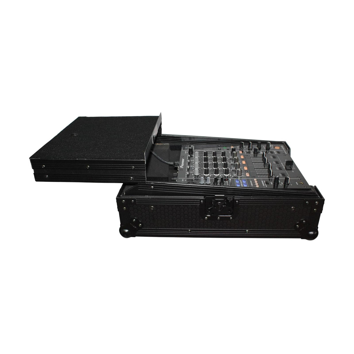 ProX Mixer ATA Flight Hard Case for Large Format 12" Universal DJ Mixer with Laptop Shelf Black on Black.