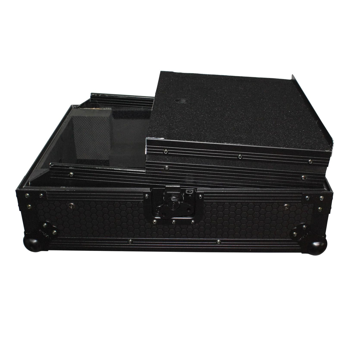 ProX Mixer ATA Flight Hard Case for Large Format 12" Universal DJ Mixer with Laptop Shelf Black on Black.