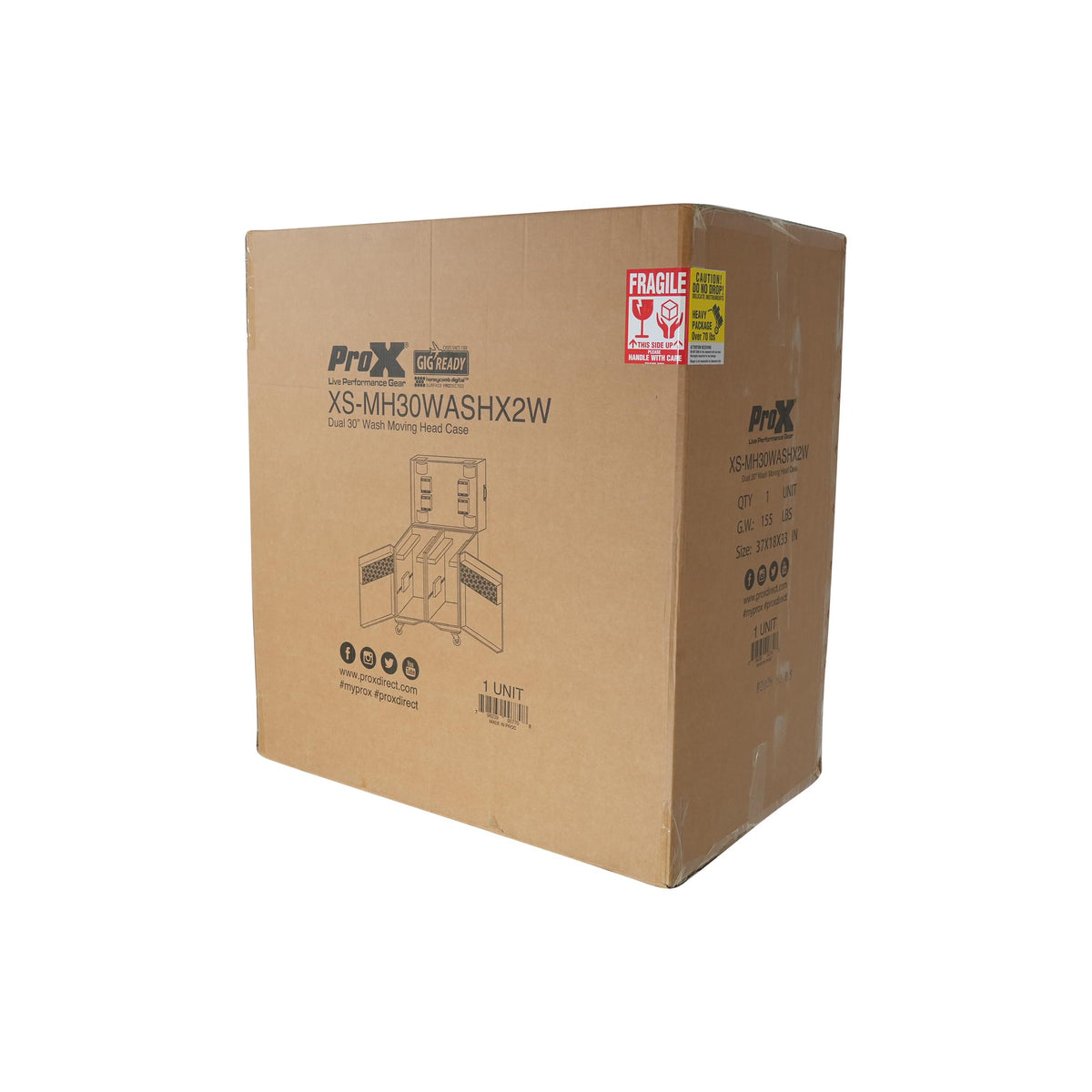 ProX ATA Flight Style Road Case for 2 Large Moving Head Lighting Fixtures with 4x 4 inch Casters
