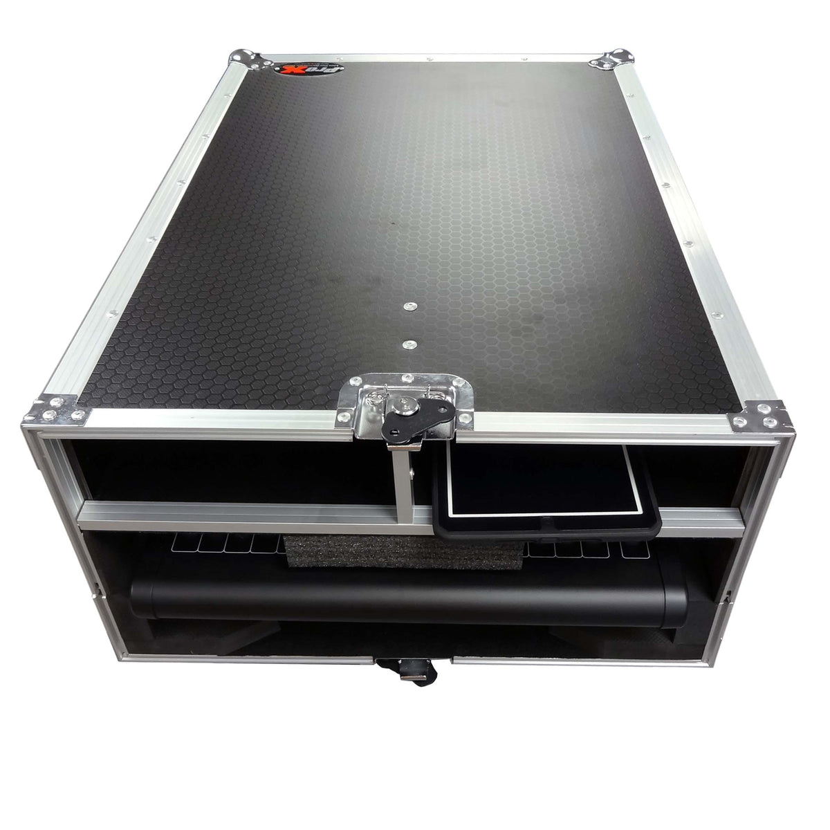 ProX ATA Digital Audio Mixer Flight Case for Midas M32R Console with Doghouse Compartment and Caster Wheels.